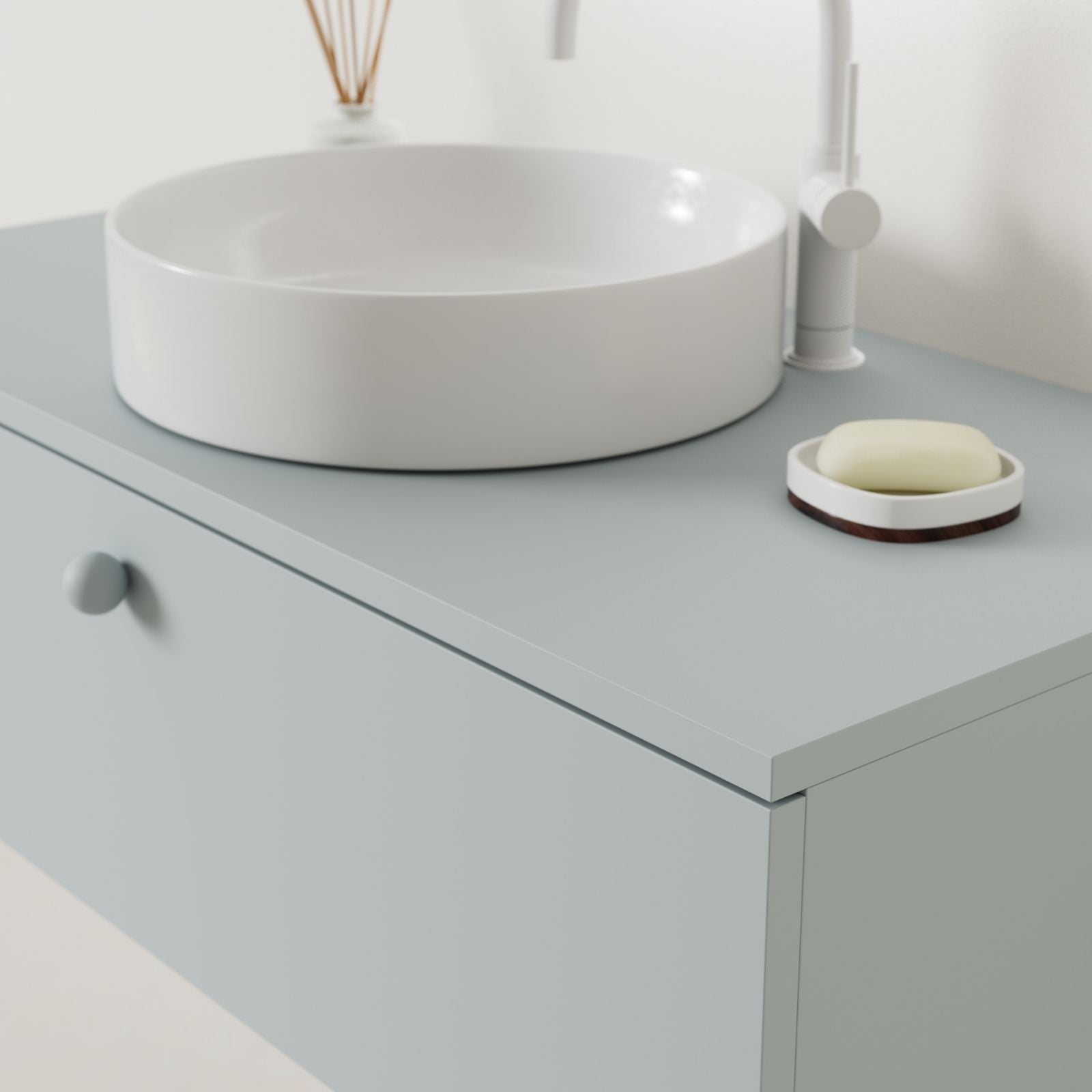 meuble salle de bain mino 100 cm bleu avec vasque posé vue angle