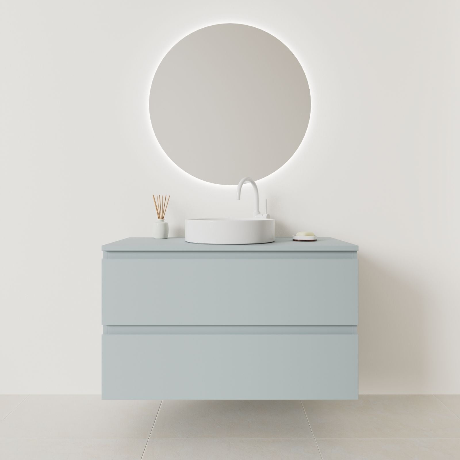 meuble salle de bain marco 100 cm bleu façade prise de main vue face