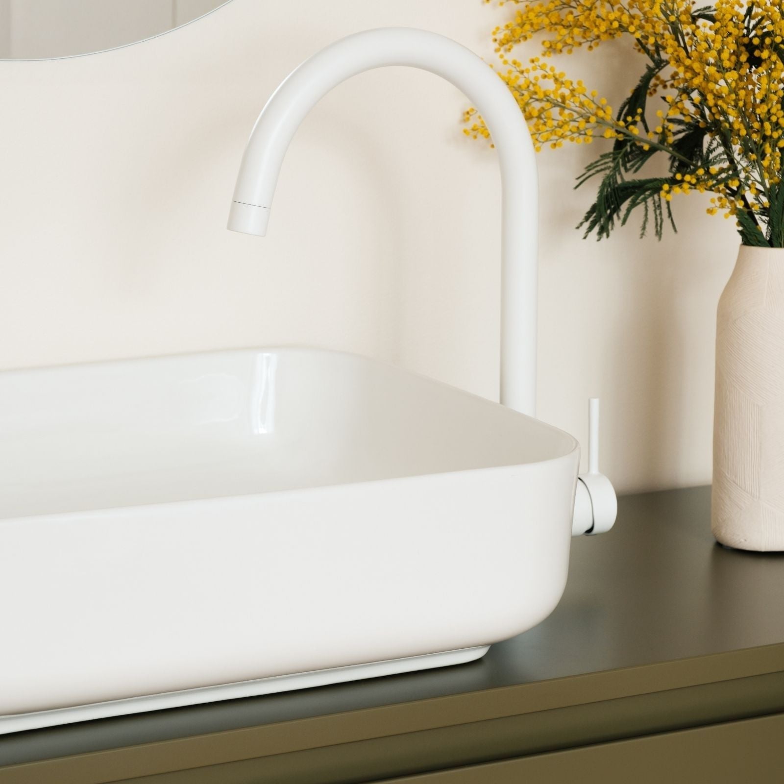 vasque à poser rectangulaire céramique blanche vue profil