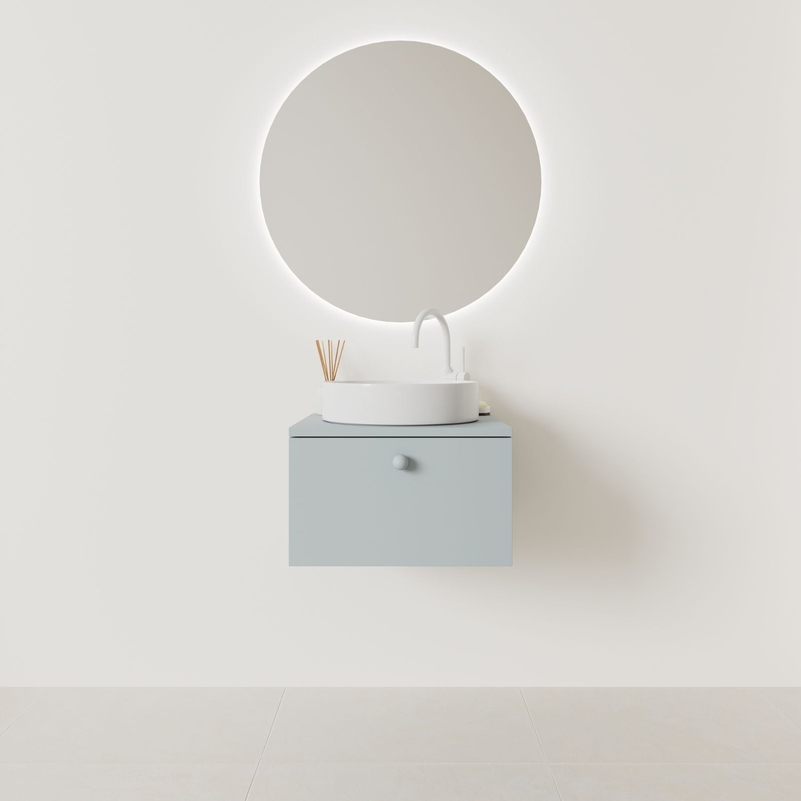 meuble salle de bain mino 50 cm bleu façade lisse vue face