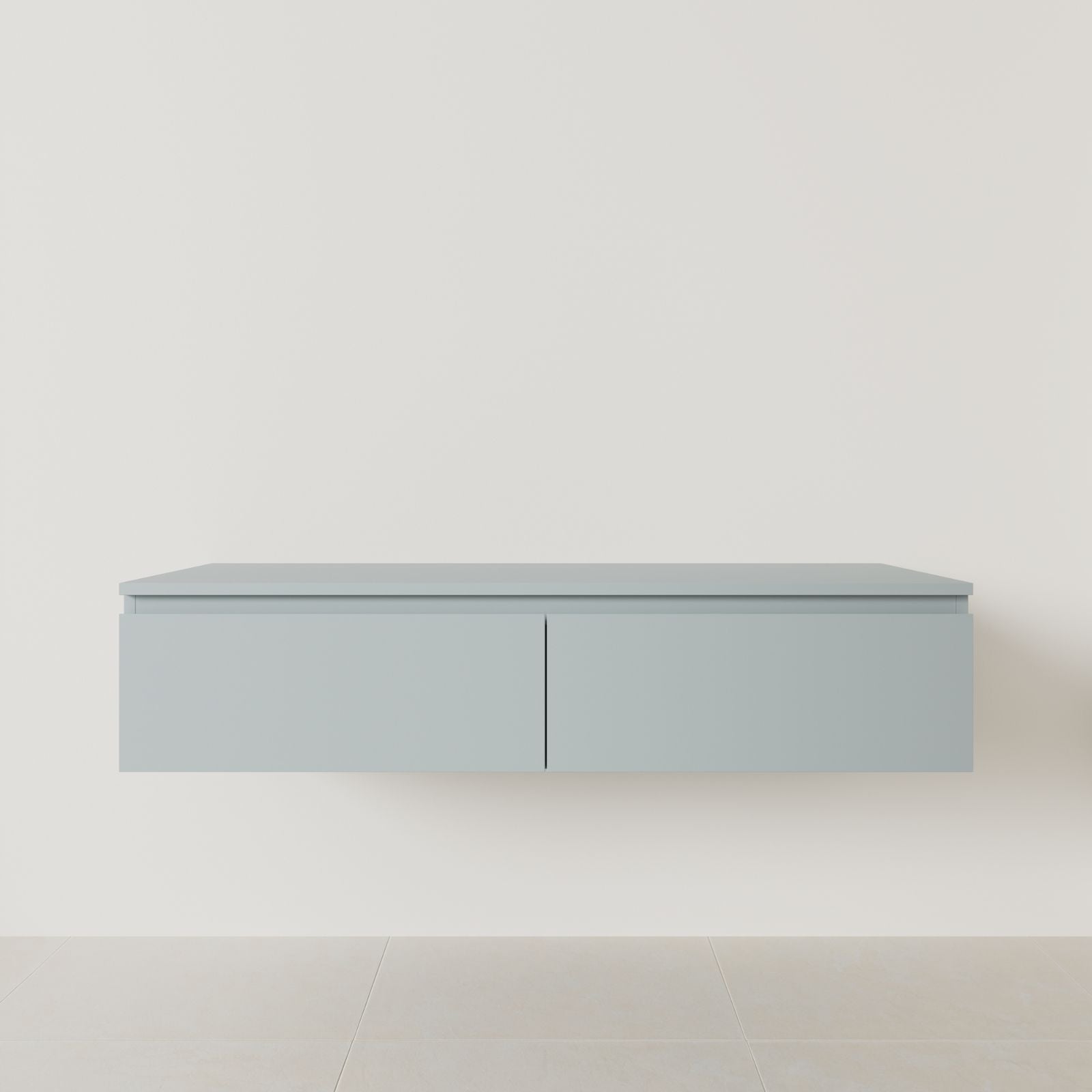 meuble salle de bain mino 140 cm double vasque suspendu bleu poignées intégrées vue face.