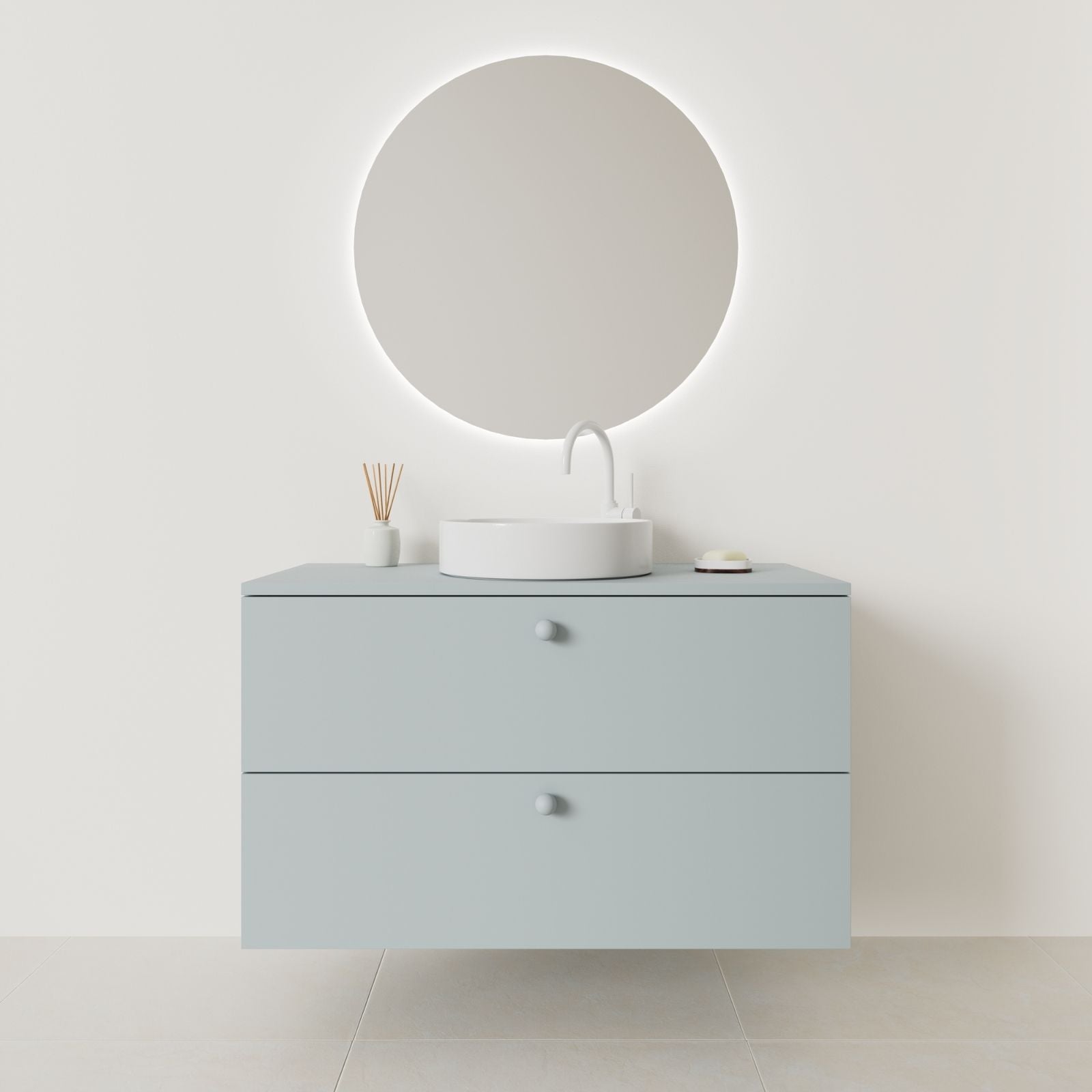 meuble salle de bain marco 100 cm bleu façade lisse vue face