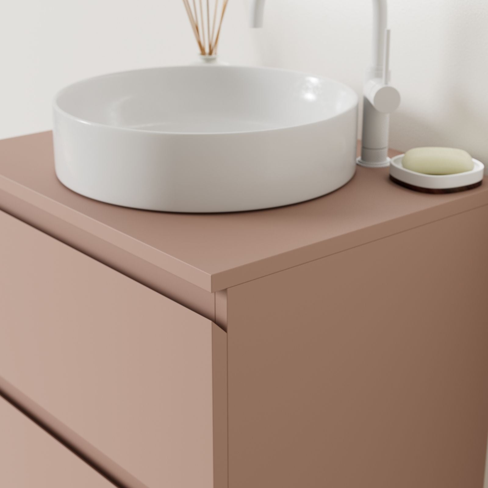 meuble salle de bain marco argile 60 cm façade prise de main vue angle