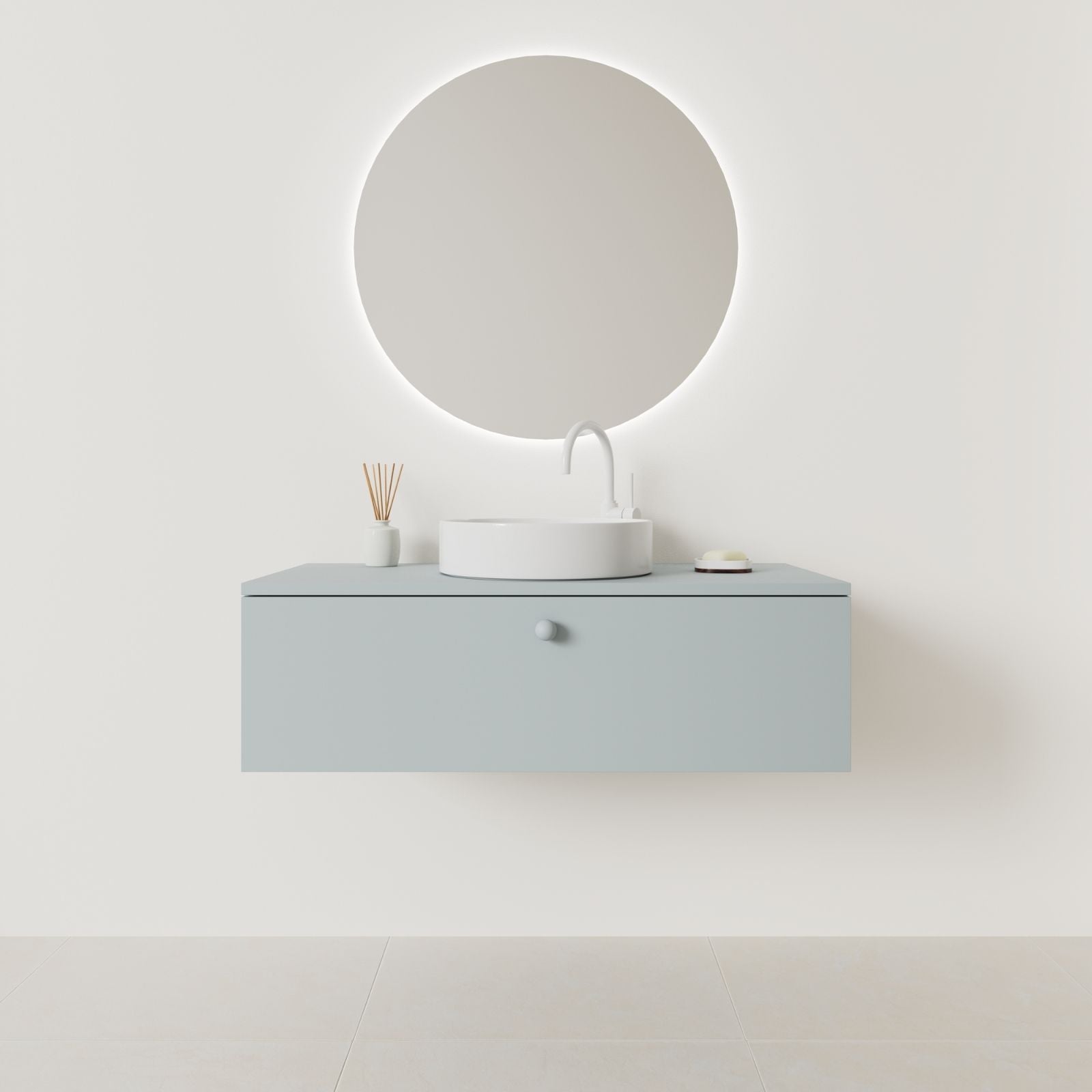 meuble salle de bain mino 100 cm bleu façade lisse vue face