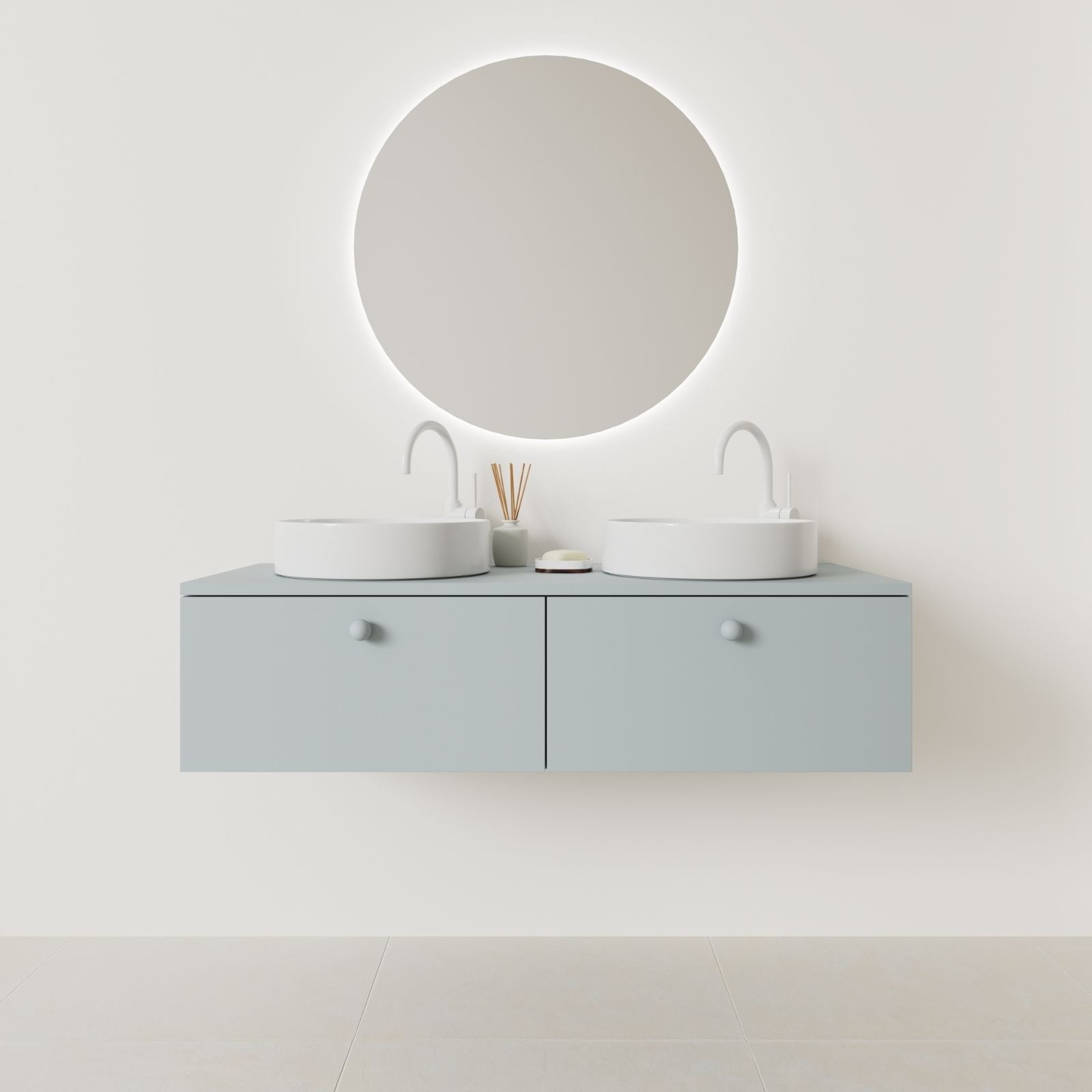 meuble salle de bain mino 120 cm double vasque suspendu bleu façade lisse vue face