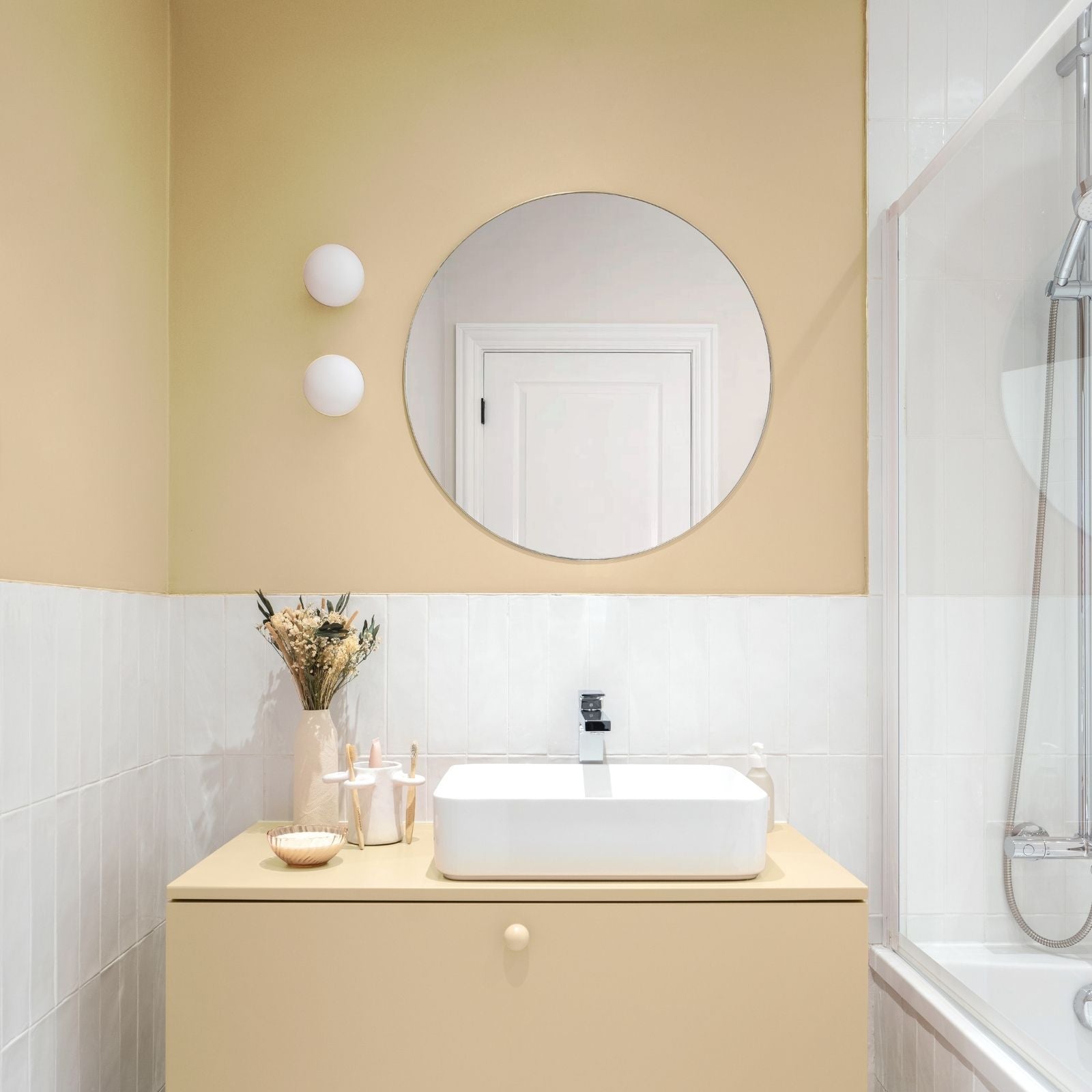 peinture meuble salle de bain couleur argile application vue face