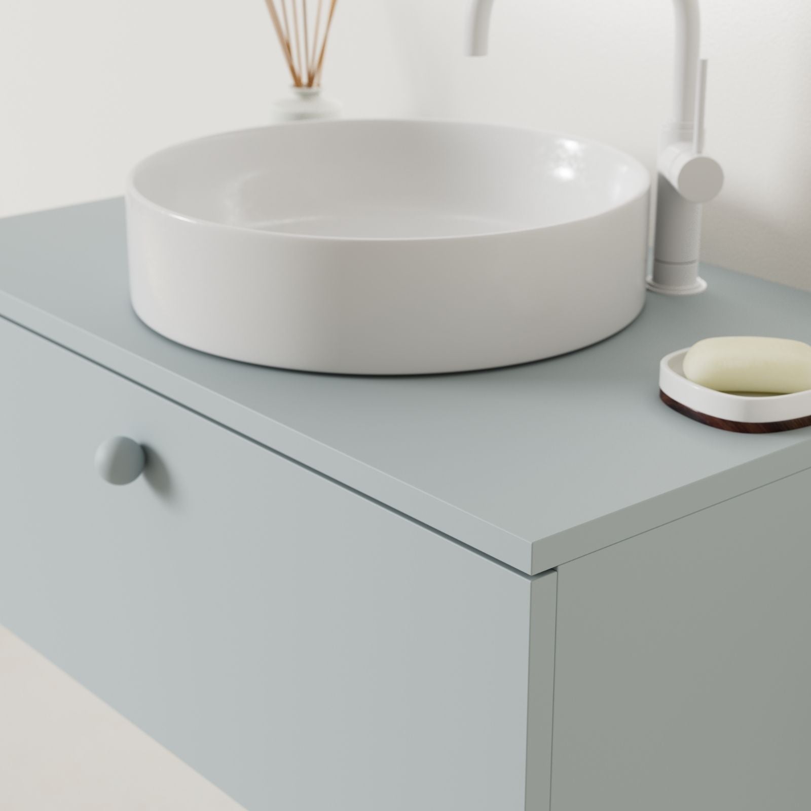 meuble salle de bain mino 80 cm bleu avec vasque posé vue angle