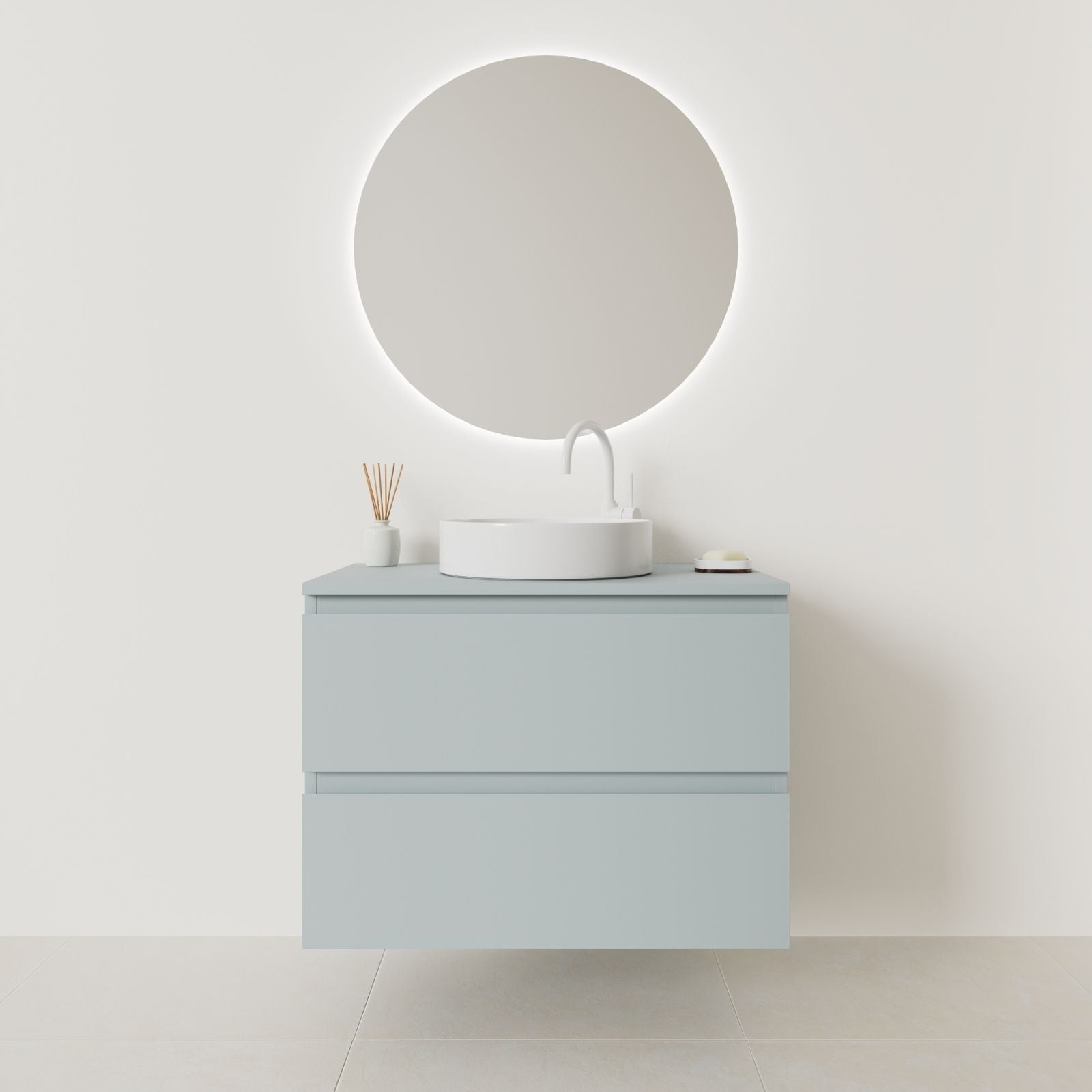 meuble salle de bain marco 80 cm bleu façade prise de main vue face