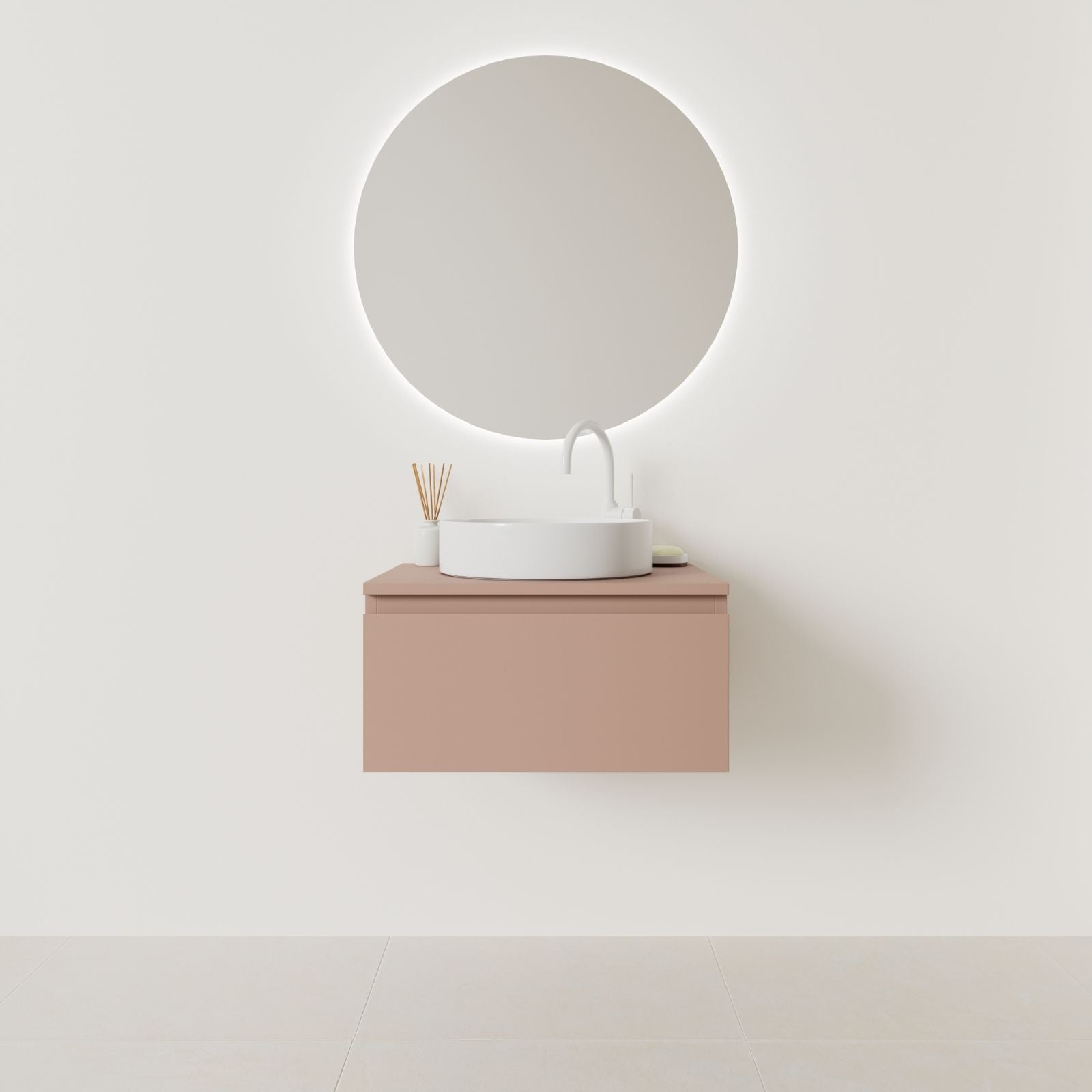 meuble salle de bain mino 60 cm argile façade prise de main vue face