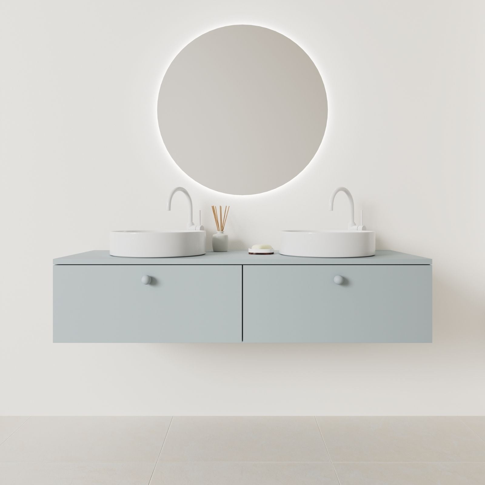 meuble salle de bain mino 140 cm double vasque suspendu bleu façade lisse vue face