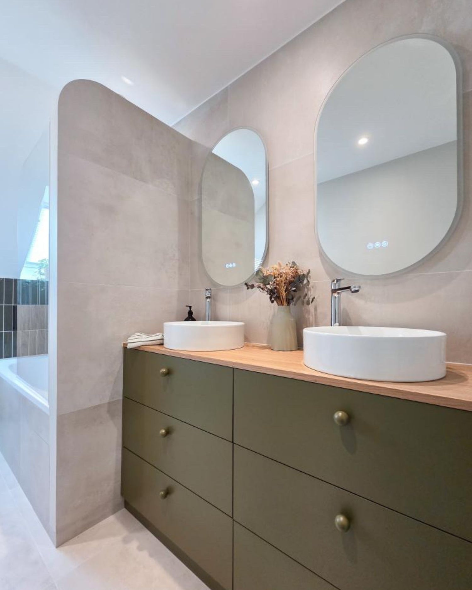 inspiration meuble de salle de bain kaki sur mesure