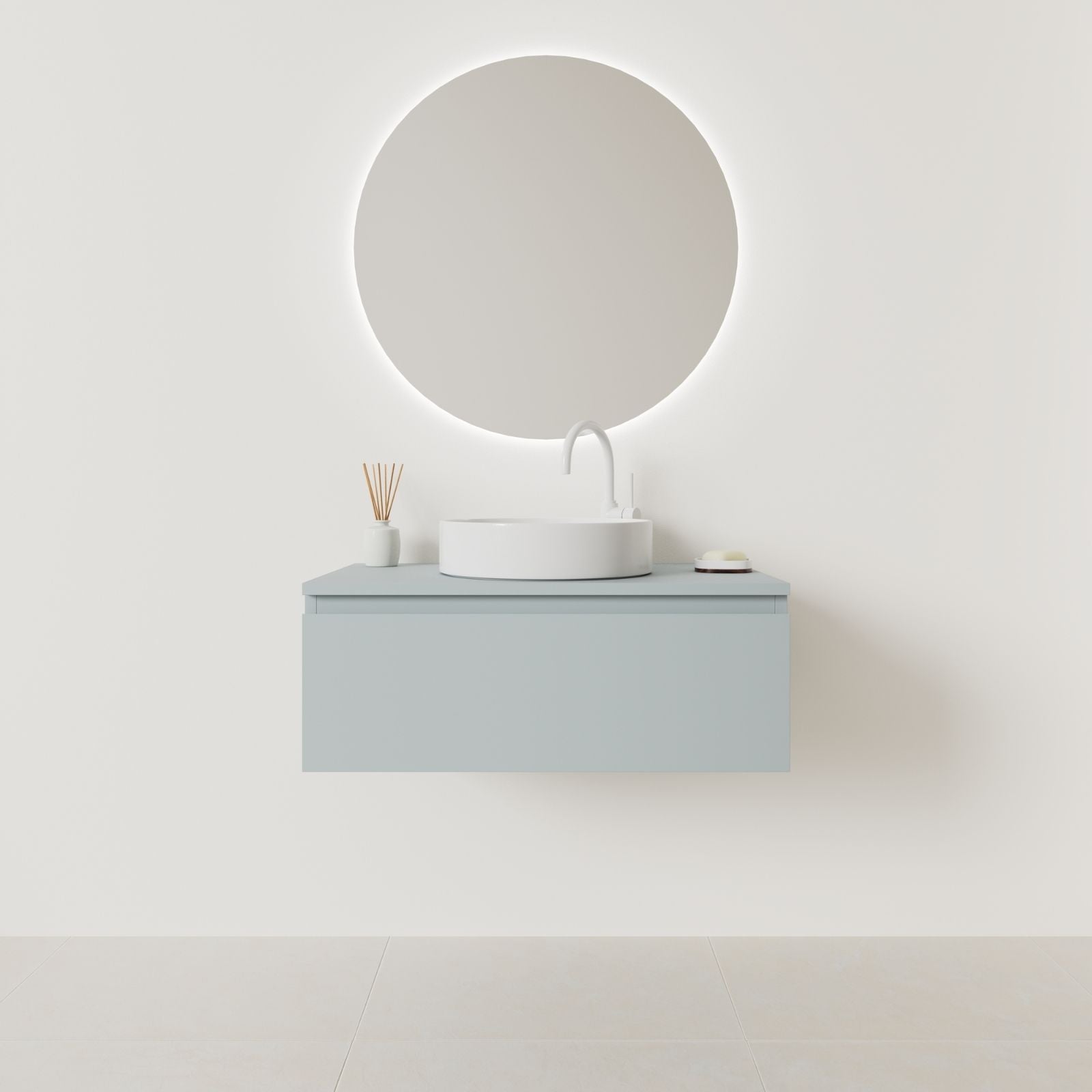 meuble salle de bain mino 80 cm bleu façade prise de main vue face