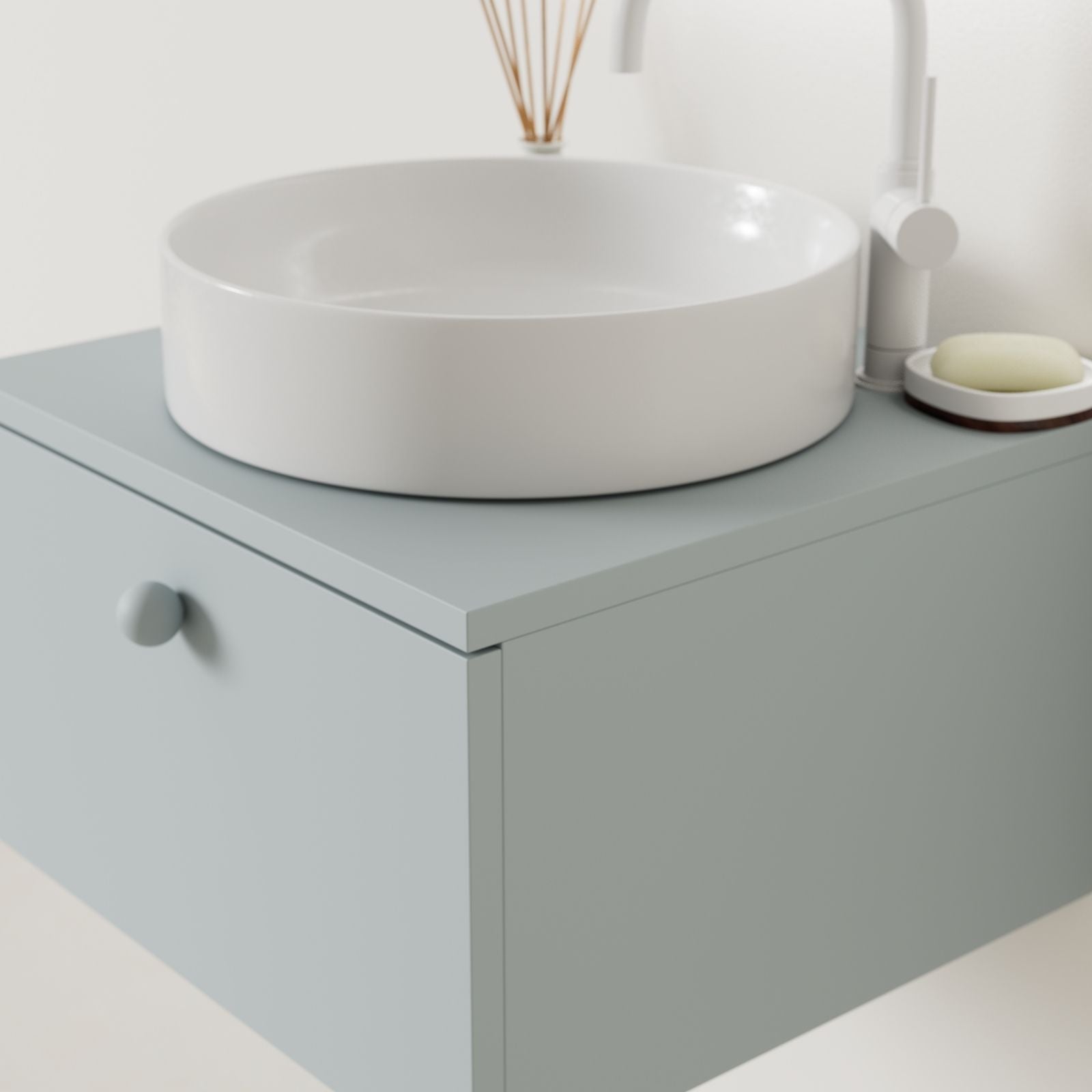 meuble salle de bain mino 50 cm bleu avec vasque posé vue angle