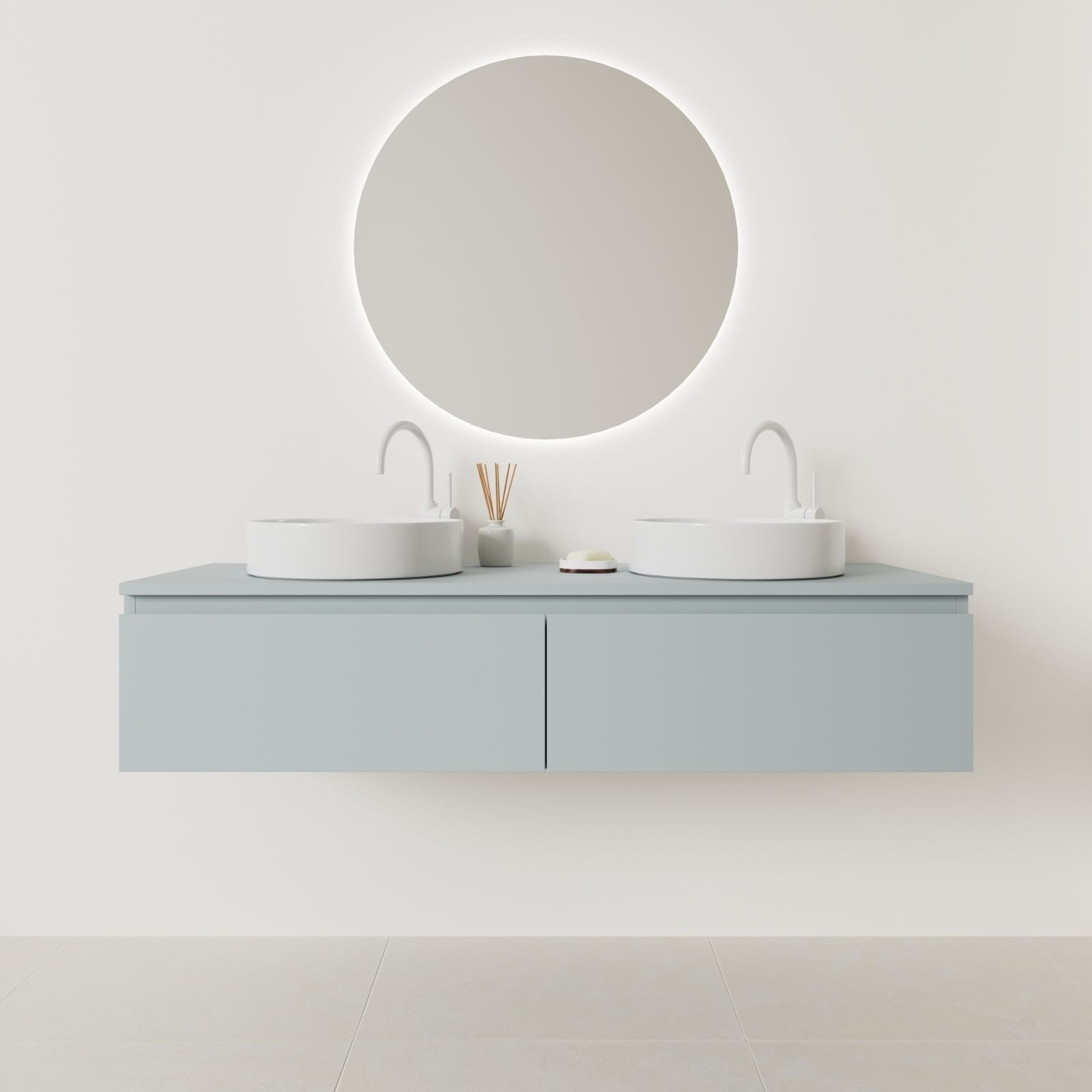 meuble salle de bain mino 140 cm double vasque suspendu bleu prise de main vue face