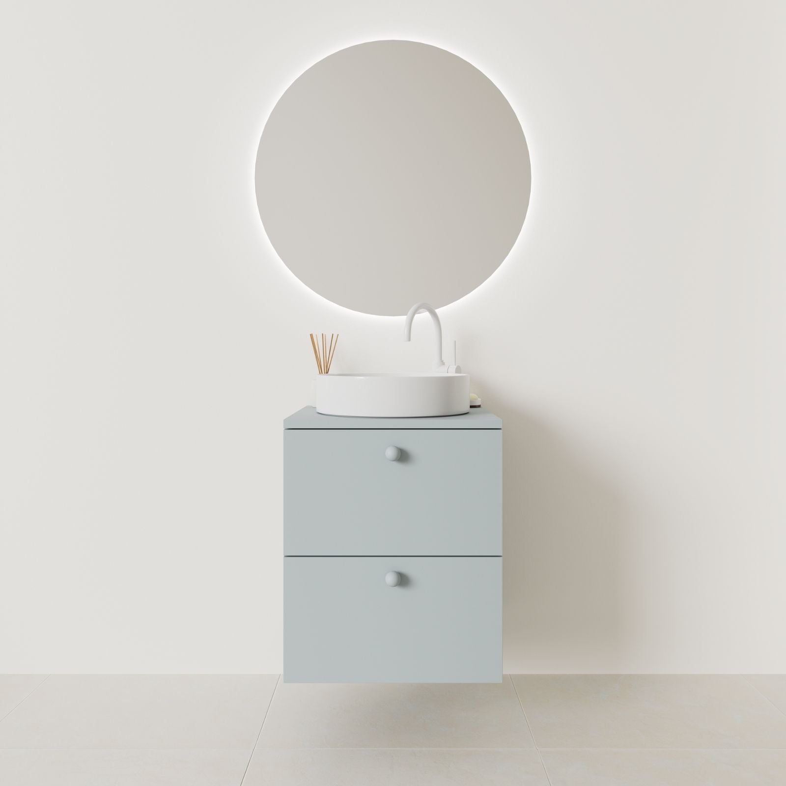 meuble salle de bain marco 50 cm bleu façade lisse vue face
