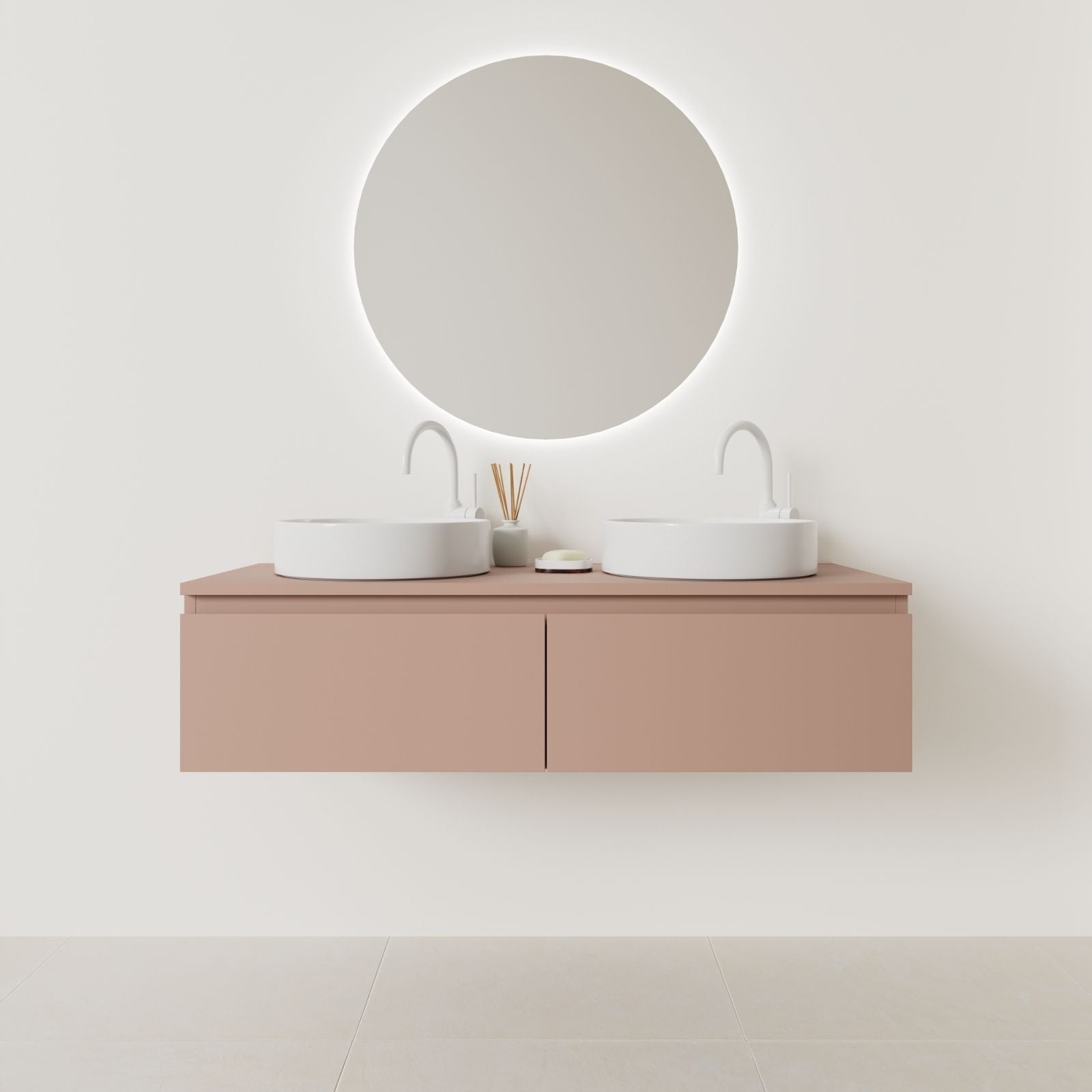 meuble salle de bain mino 120 cm double vasque suspendu argile prise de main vue face