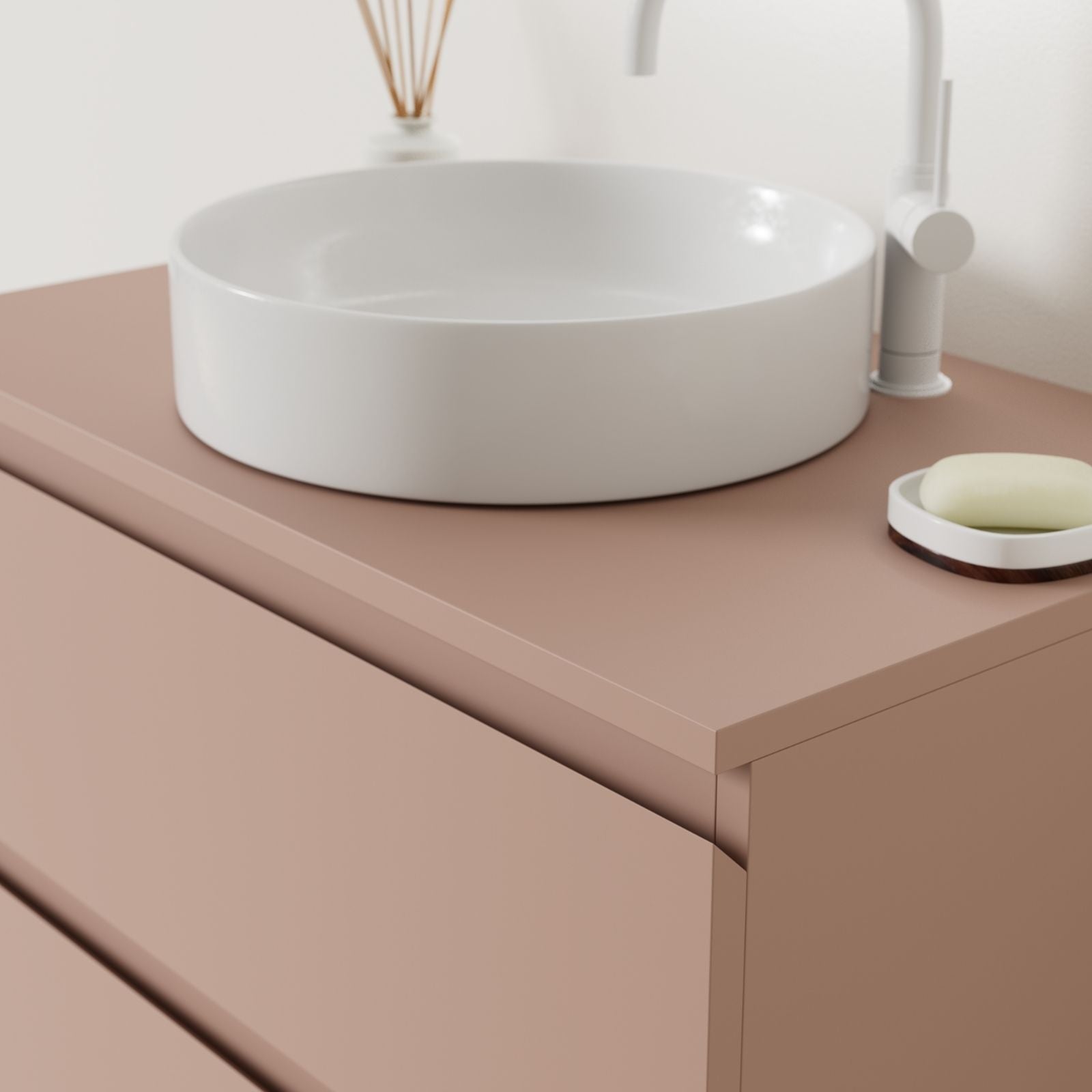 meuble salle de bain marco argile 80 cm façade prise de main vue angle