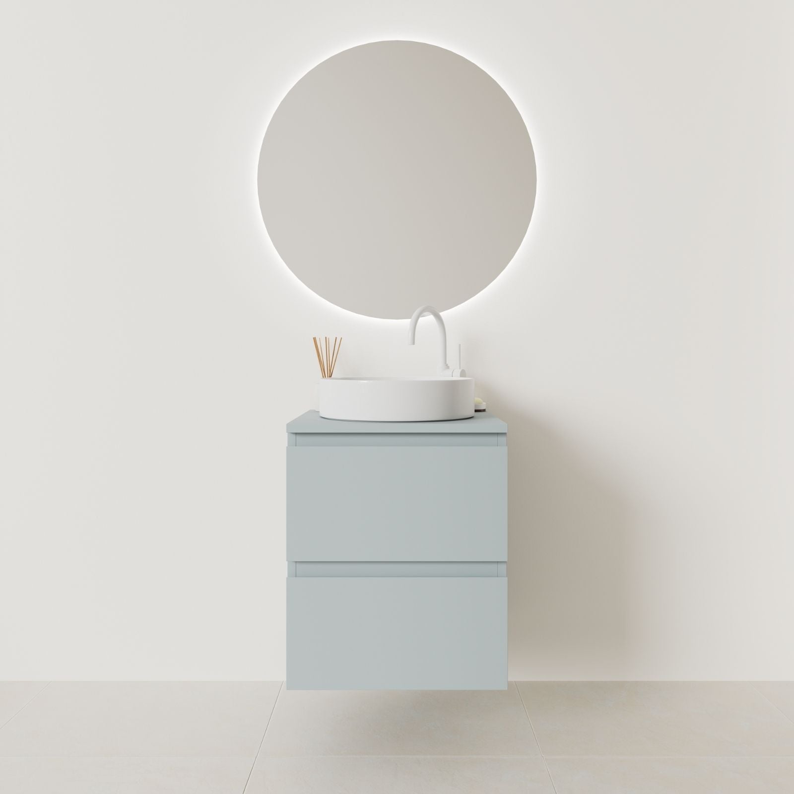 meuble salle de bain marco 50 cm bleu façade prise de main vue face