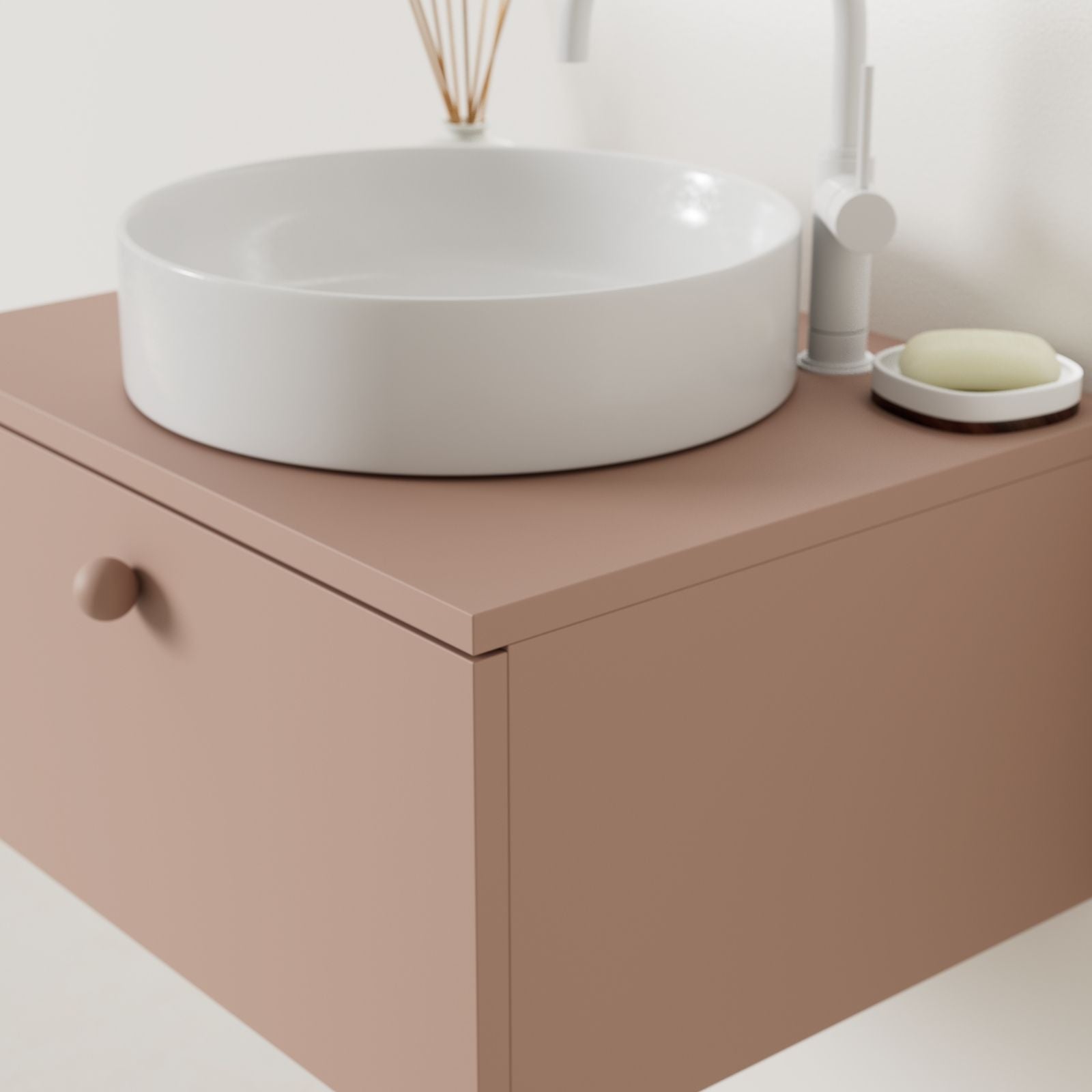 meuble salle de bain mino 60 cm argile avec vasque posé vue angle