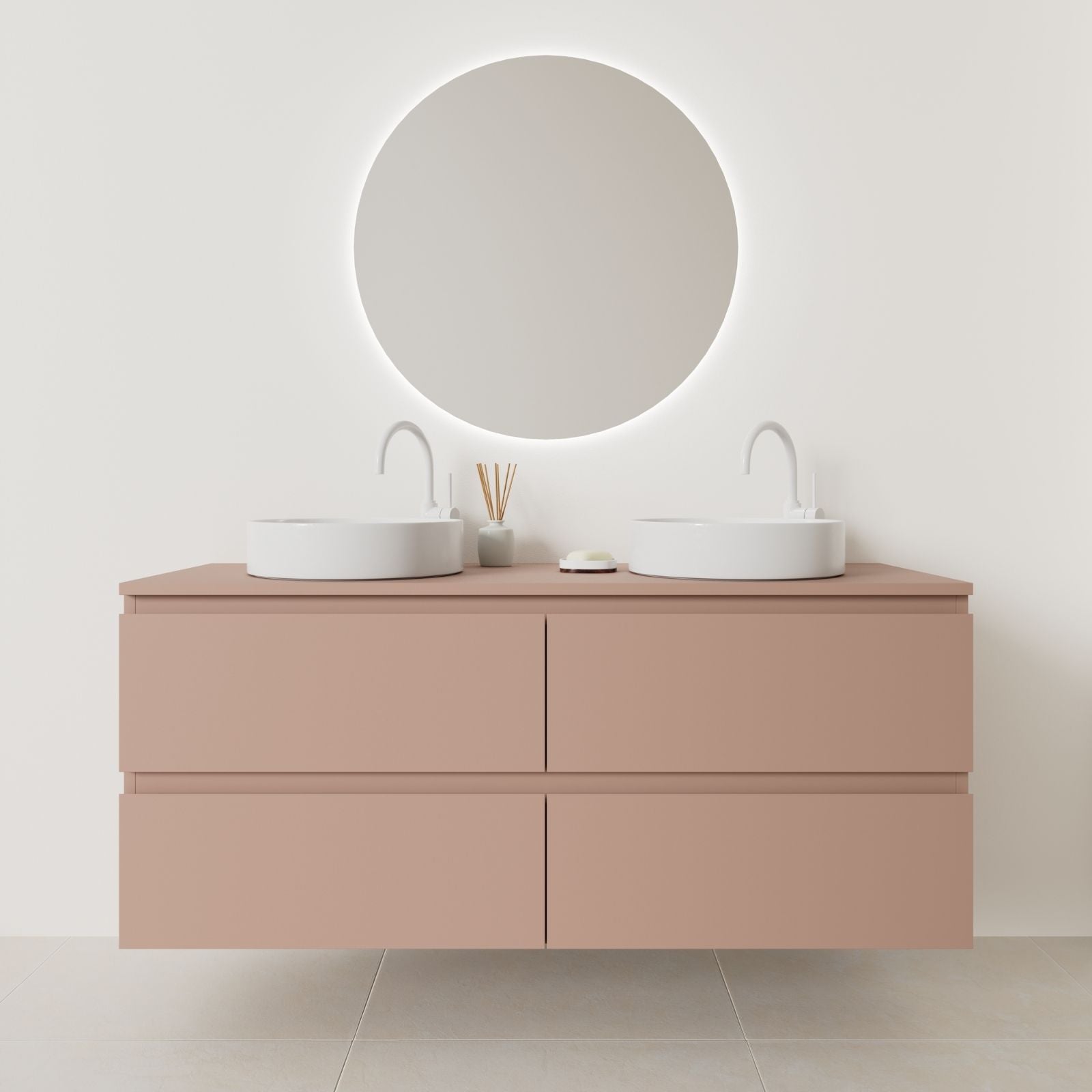 meuble salle de bain marco 140 cm double vasque suspendu argile prise de main vue face