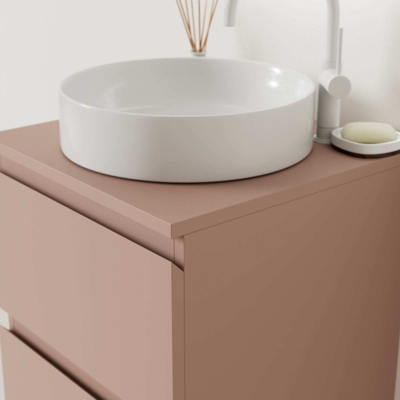 meuble salle de bain marco argile 50 cm façade prise de main vue angle