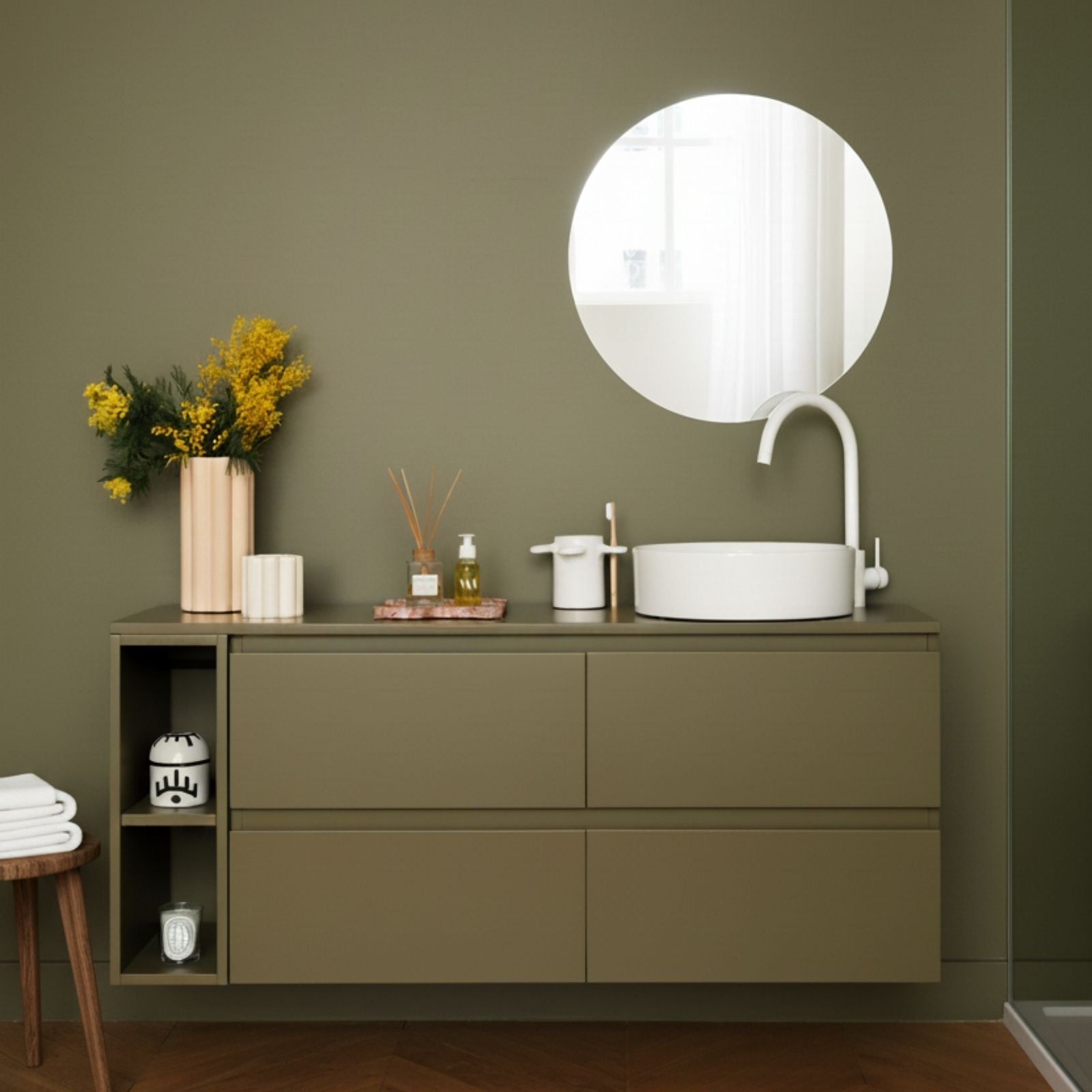 peinture meuble salle de bain couleur argile application intérieur