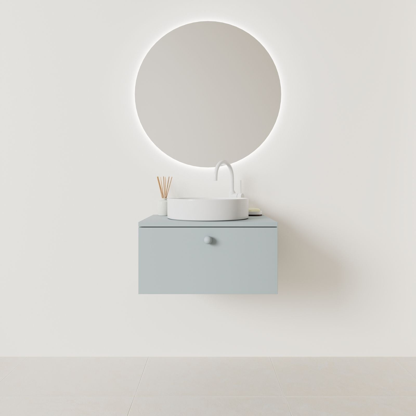 meuble salle de bain mino 60 cm bleu façade lisse vue face