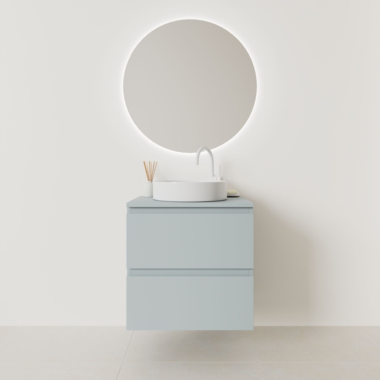 meuble salle de bain marco 60 cm bleu façade prise de main vue face