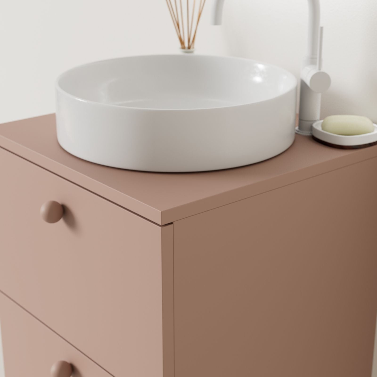meuble salle de bain marco argile 50 cm avec vasque posé vue angle