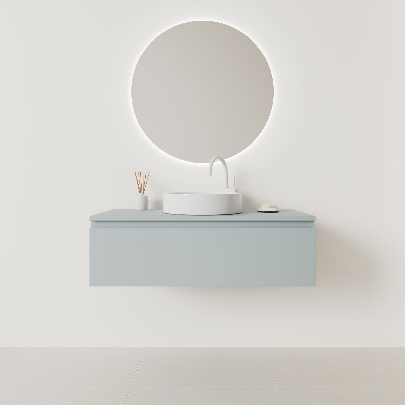 meuble salle de bain mino 100 cm bleu suspendu  prise de main vue face