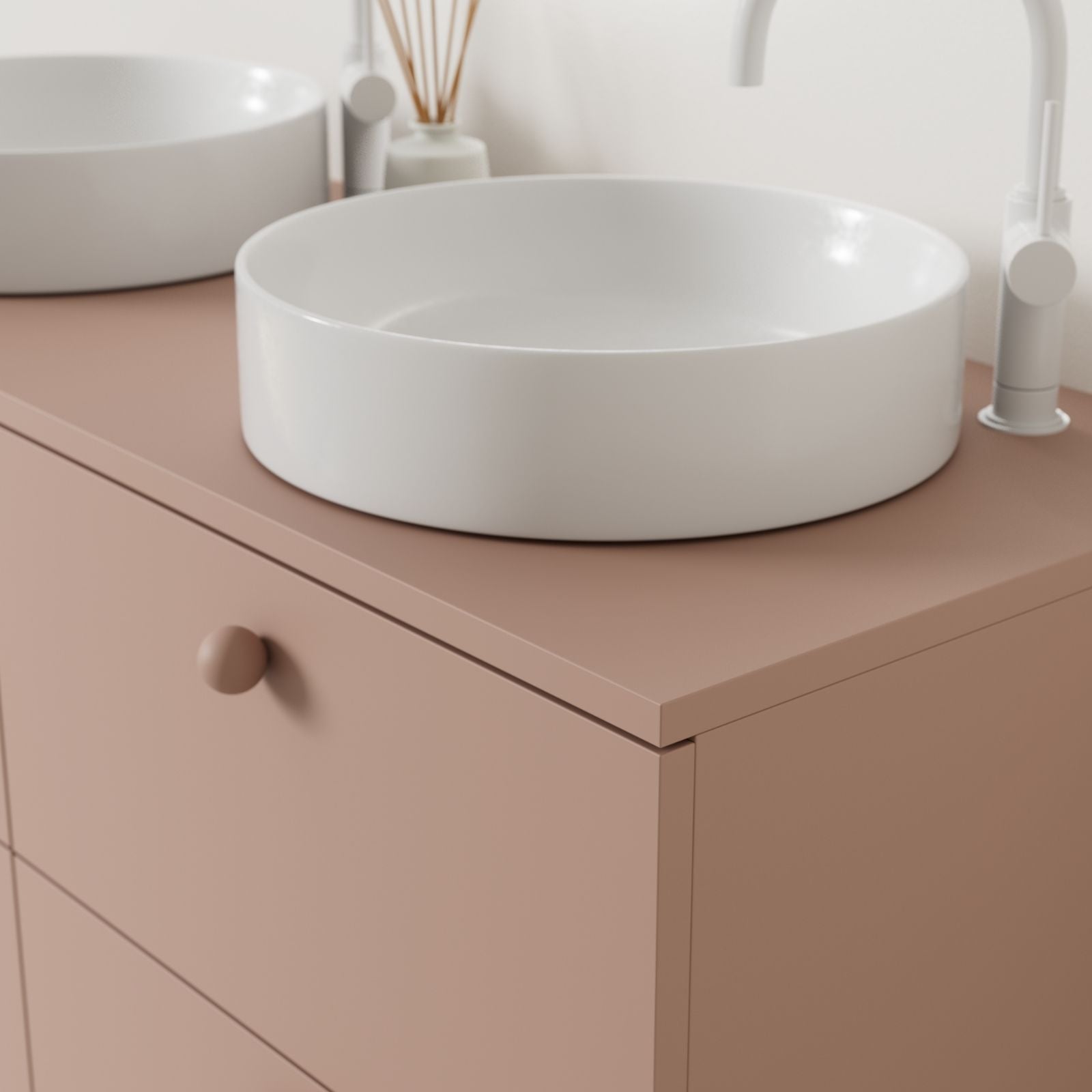 meuble salle de bain marco 120 cm argile double vasque à poser vue angle
