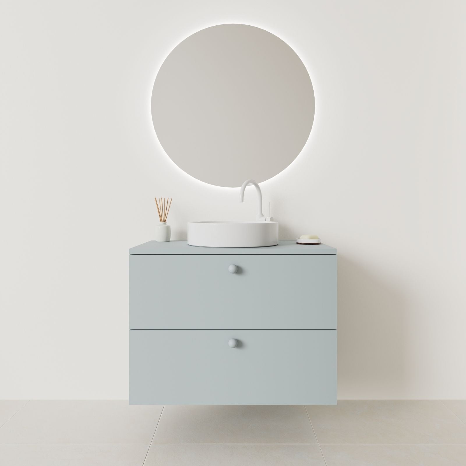 meuble salle de bain marco 80 cm bleu façade lisse vue face