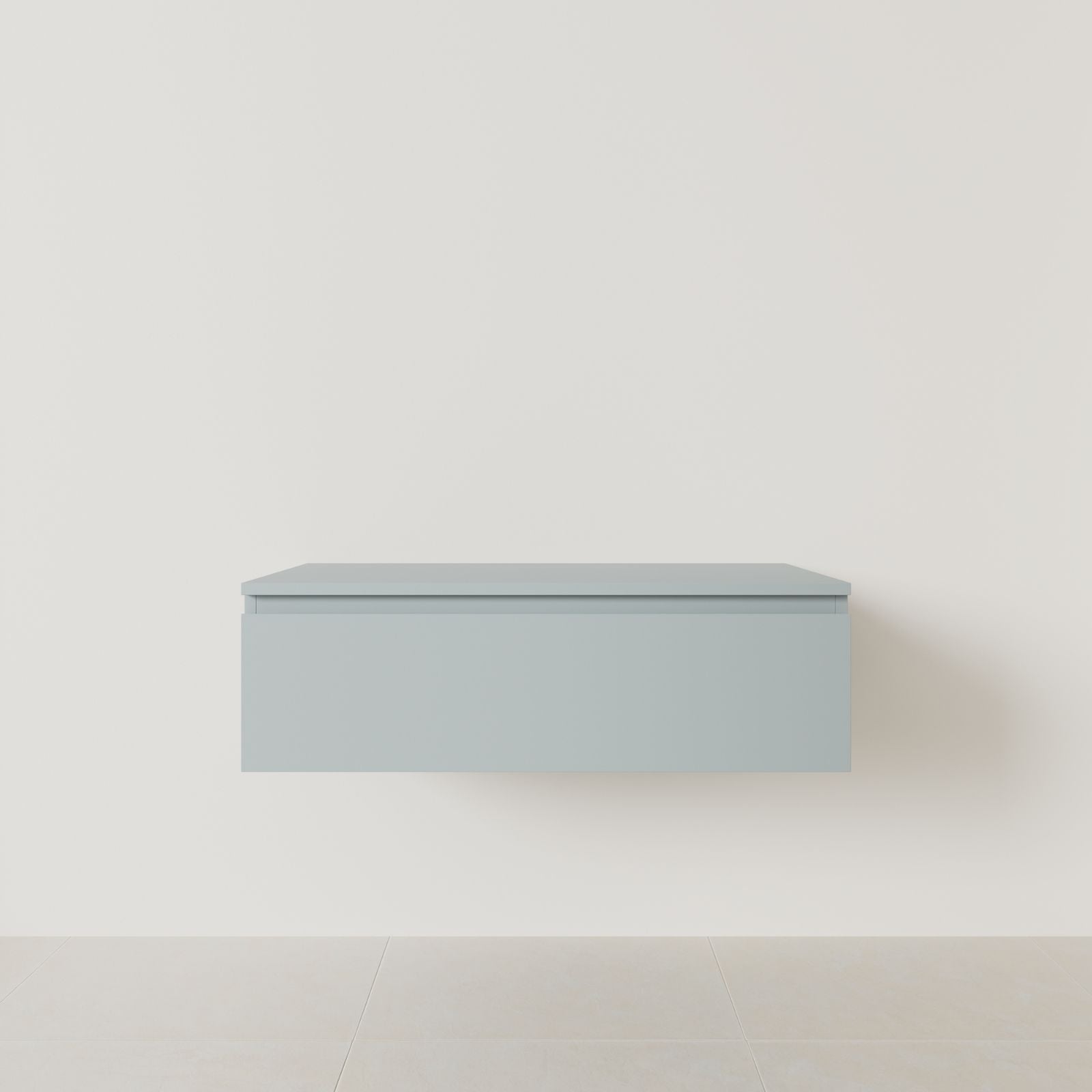 meuble salle de bain mino 100 cm bleu meuble seul suspendu poignées intégrées vue face.