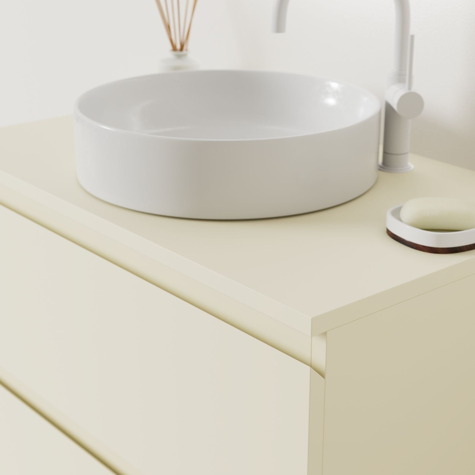 meuble salle de bain marco coquille 80 cm façade prise de main vue angle