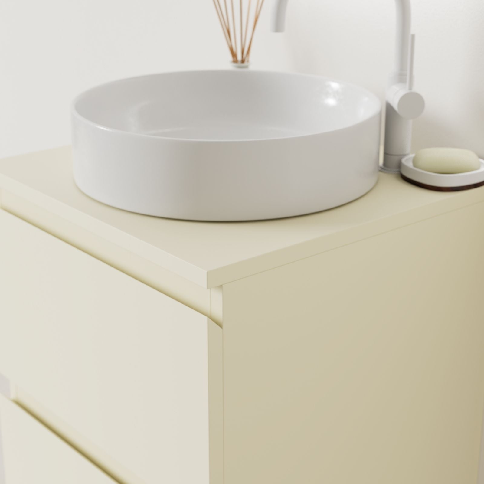 meuble salle de bain marco coquille 50 cm façade prise de main vue angle