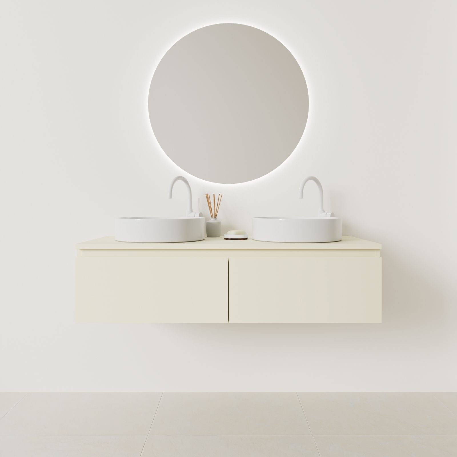 meuble salle de bain mino 120 cm double vasque suspendu coquille prise de main vue face