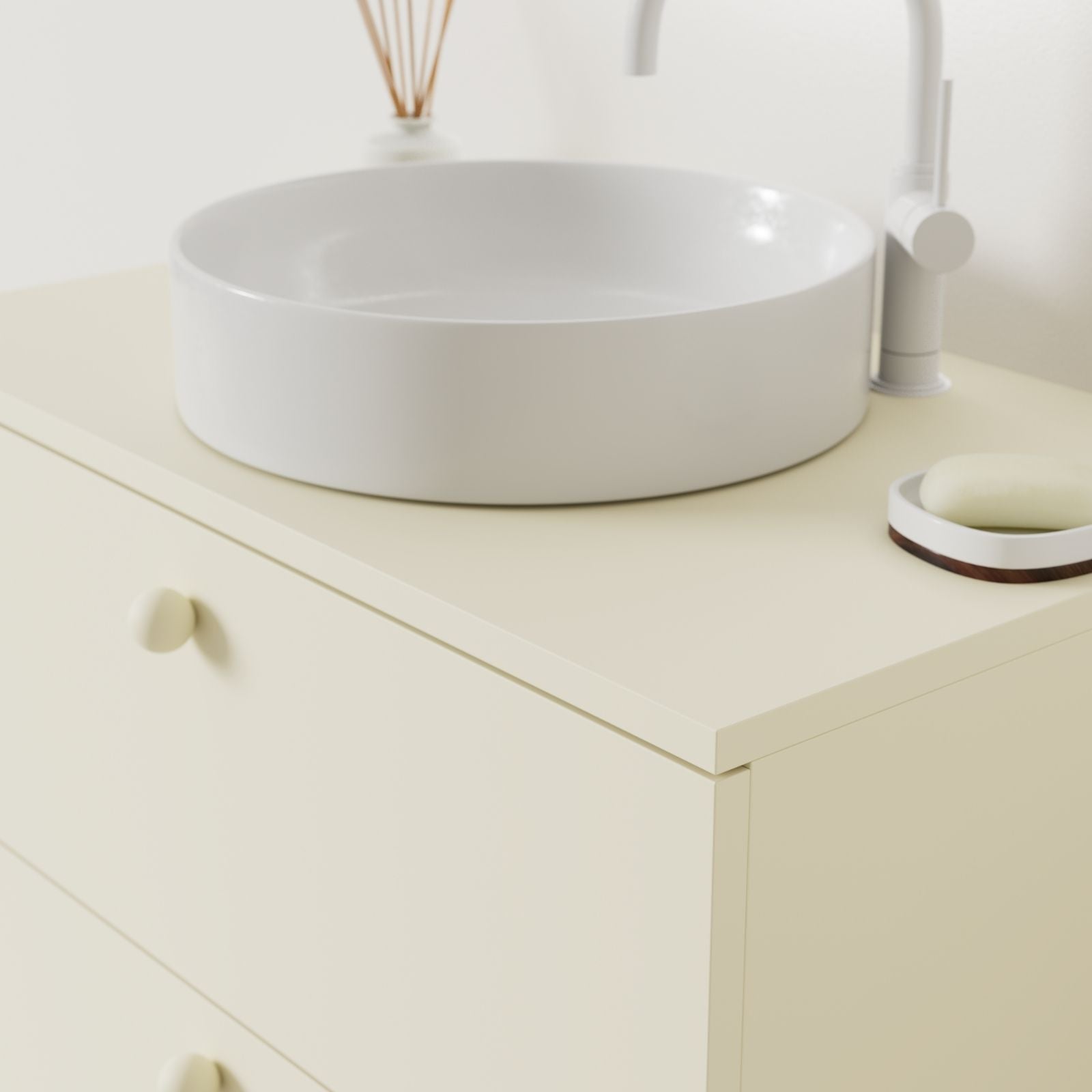 meuble salle de bain marco coquille 80 cm avec vasque posé vue angle