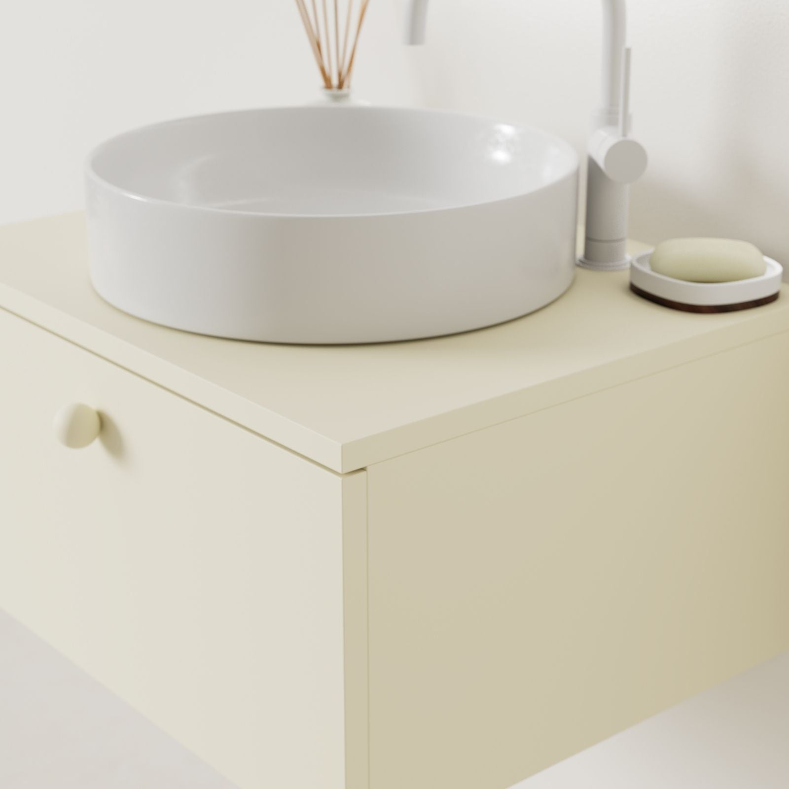 meuble salle de bain mino 60 cm coquille avec vasque posé vue angle