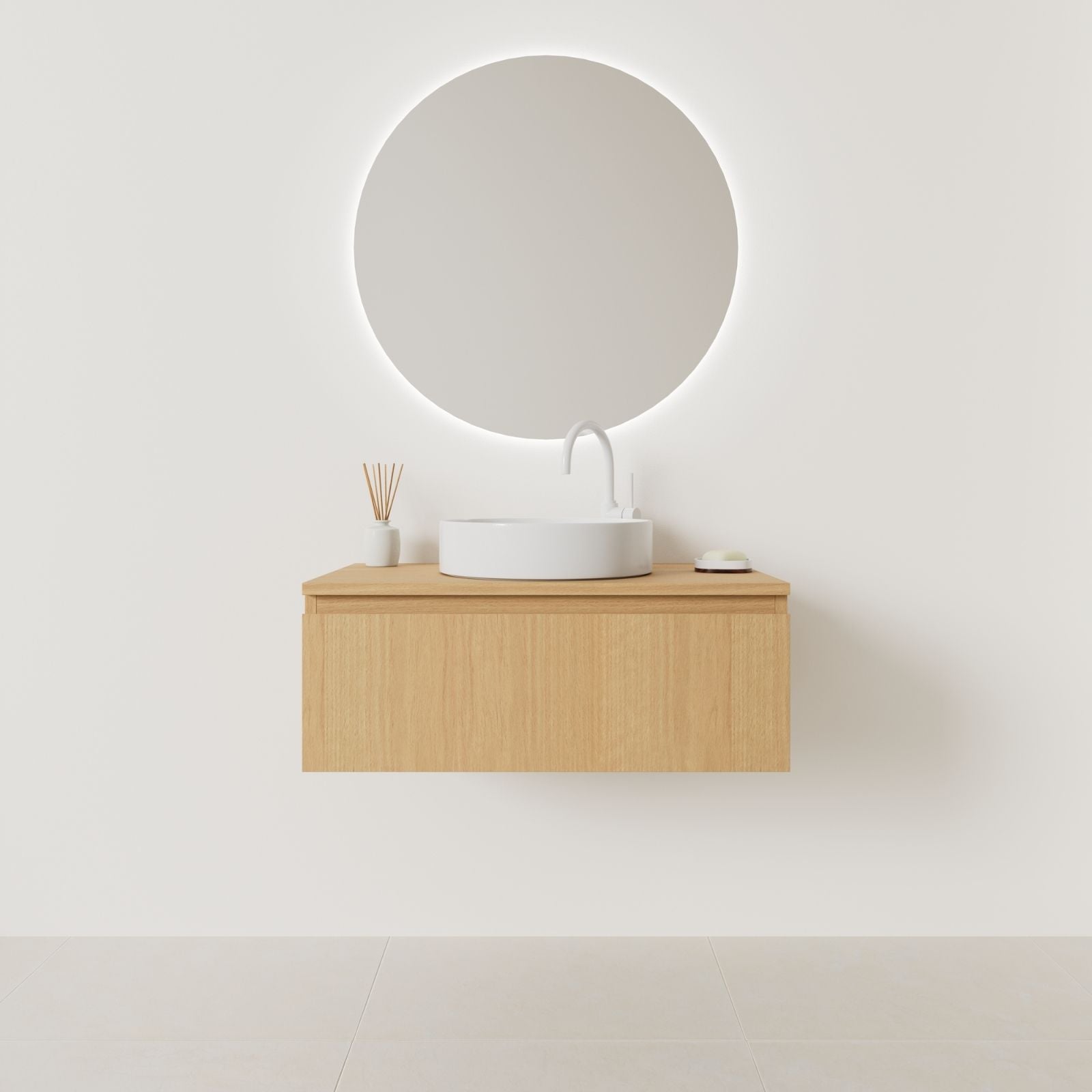 meuble salle de bain mino 80 cm chêne façade prise de main vue face