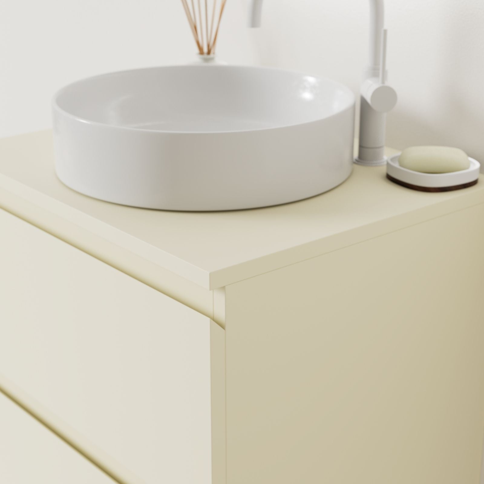 meuble salle de bain marco coquille 60 cm façade prise de main vue angle