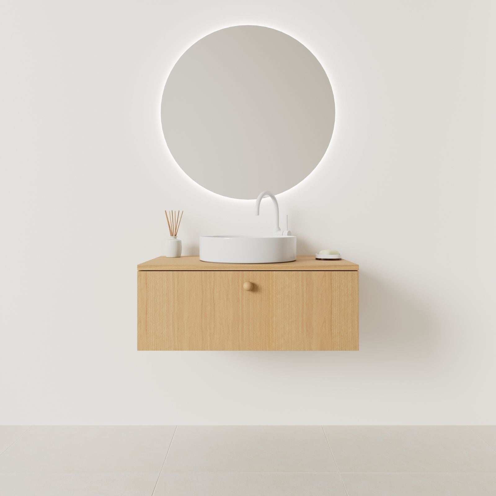 meuble salle de bain mino 80 cm chêne façade lisse vue face