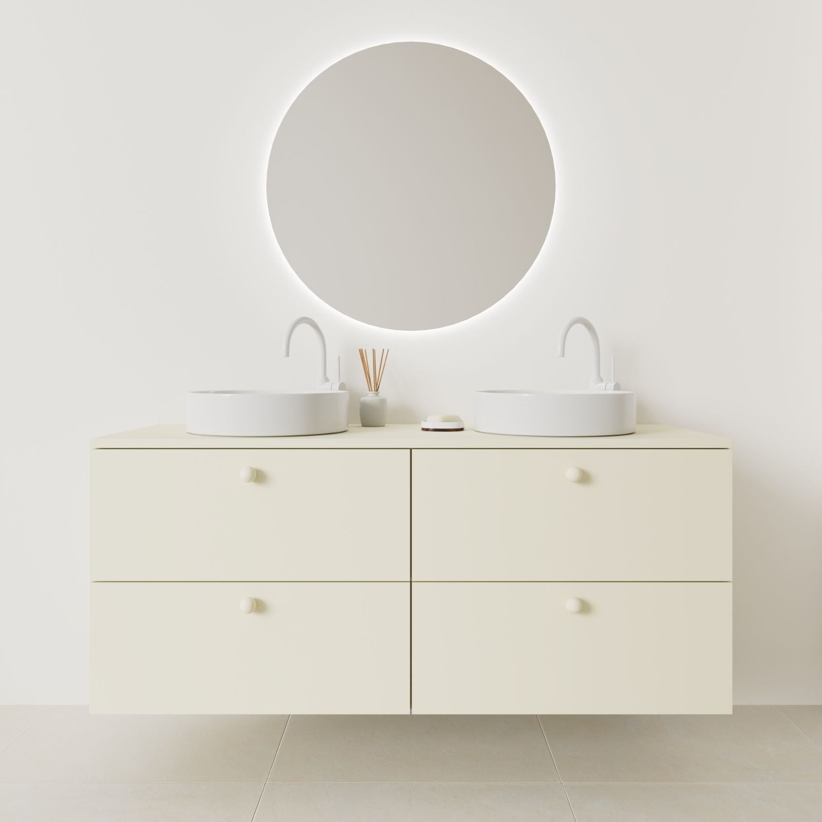 meuble salle de bain marco 140 cm double vasque suspendu coquille façade lisse vue face
