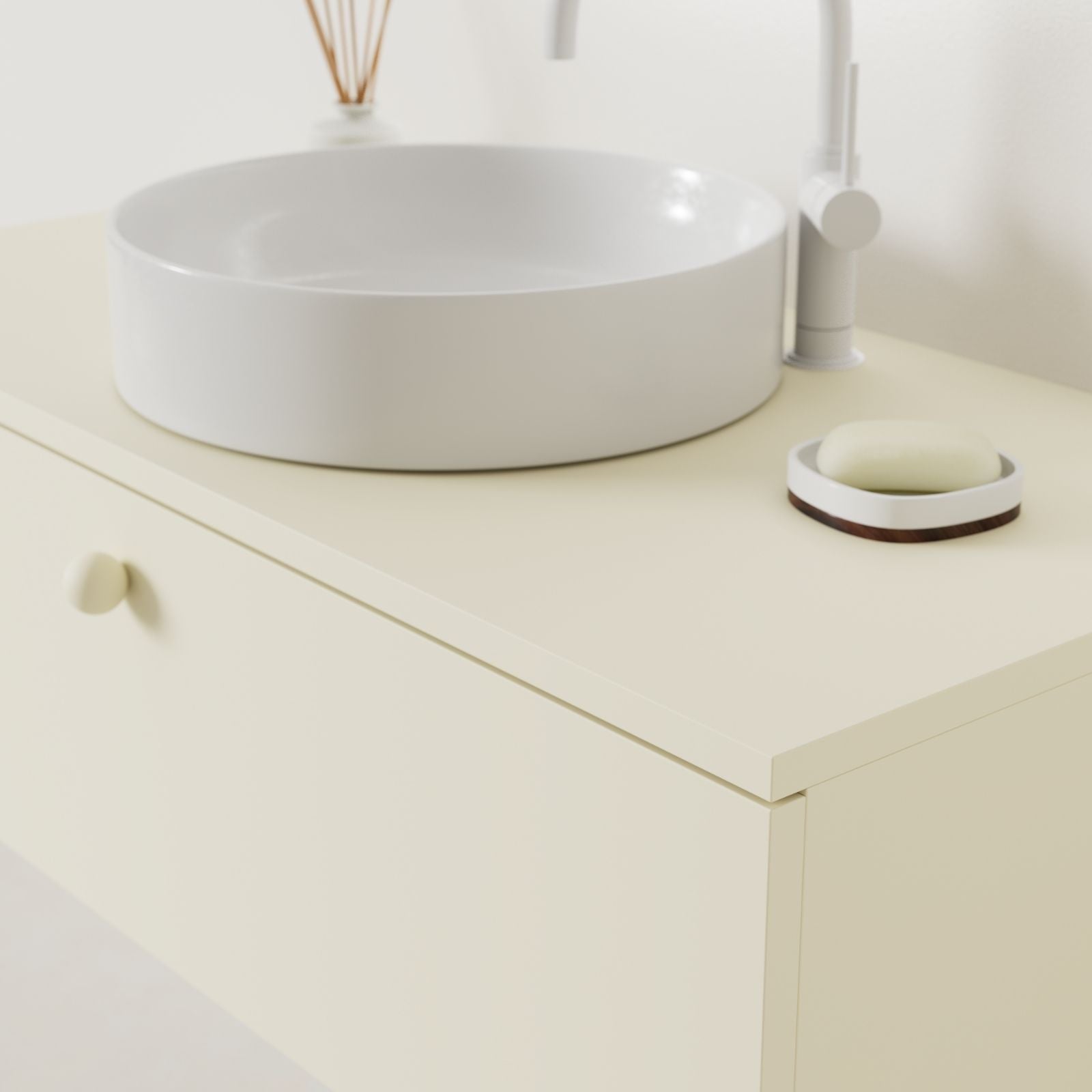 meuble salle de bain mino 100 cm coquille avec vasque posé vue angle