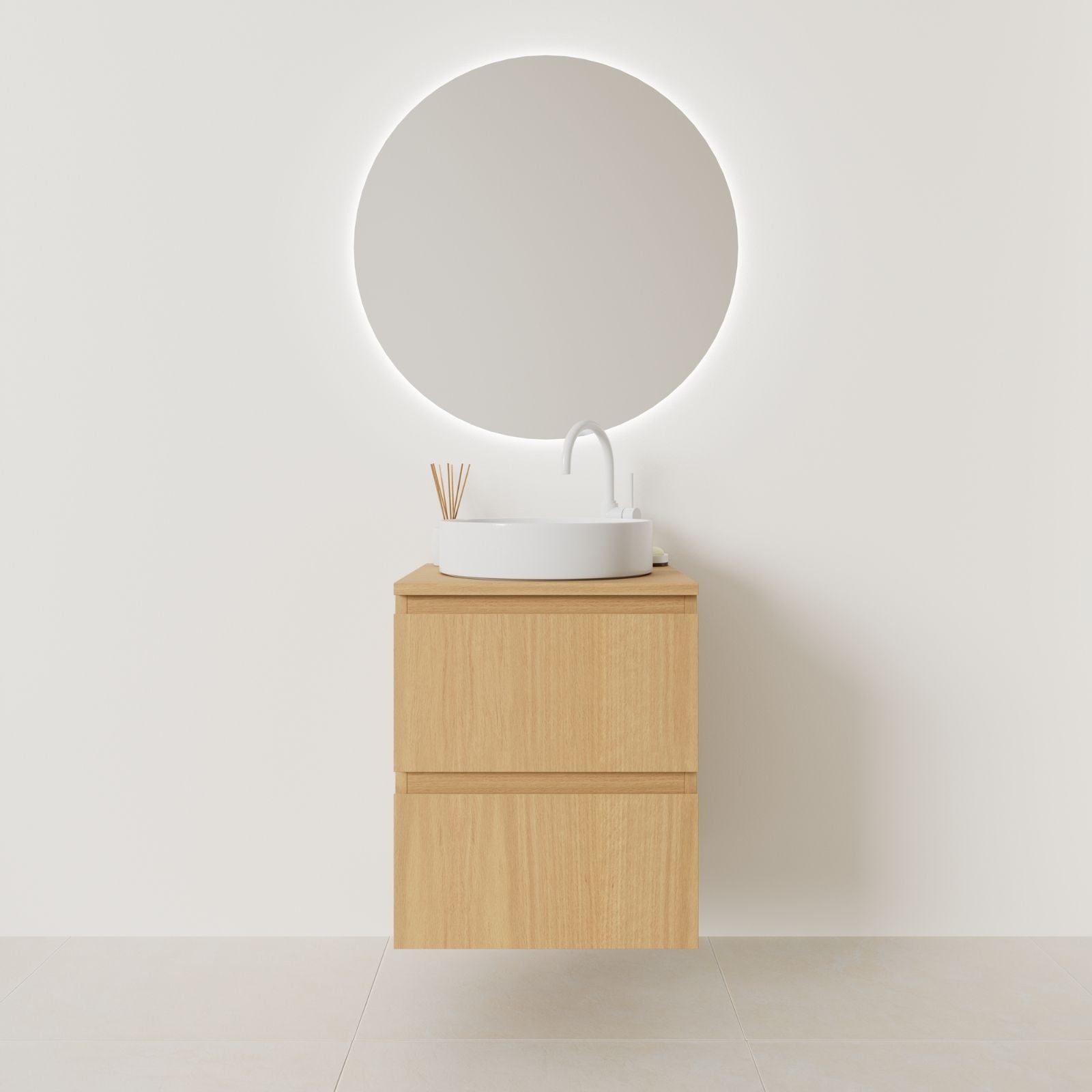 meuble salle de bain marco 50 cm chêne façade prise de main vue face