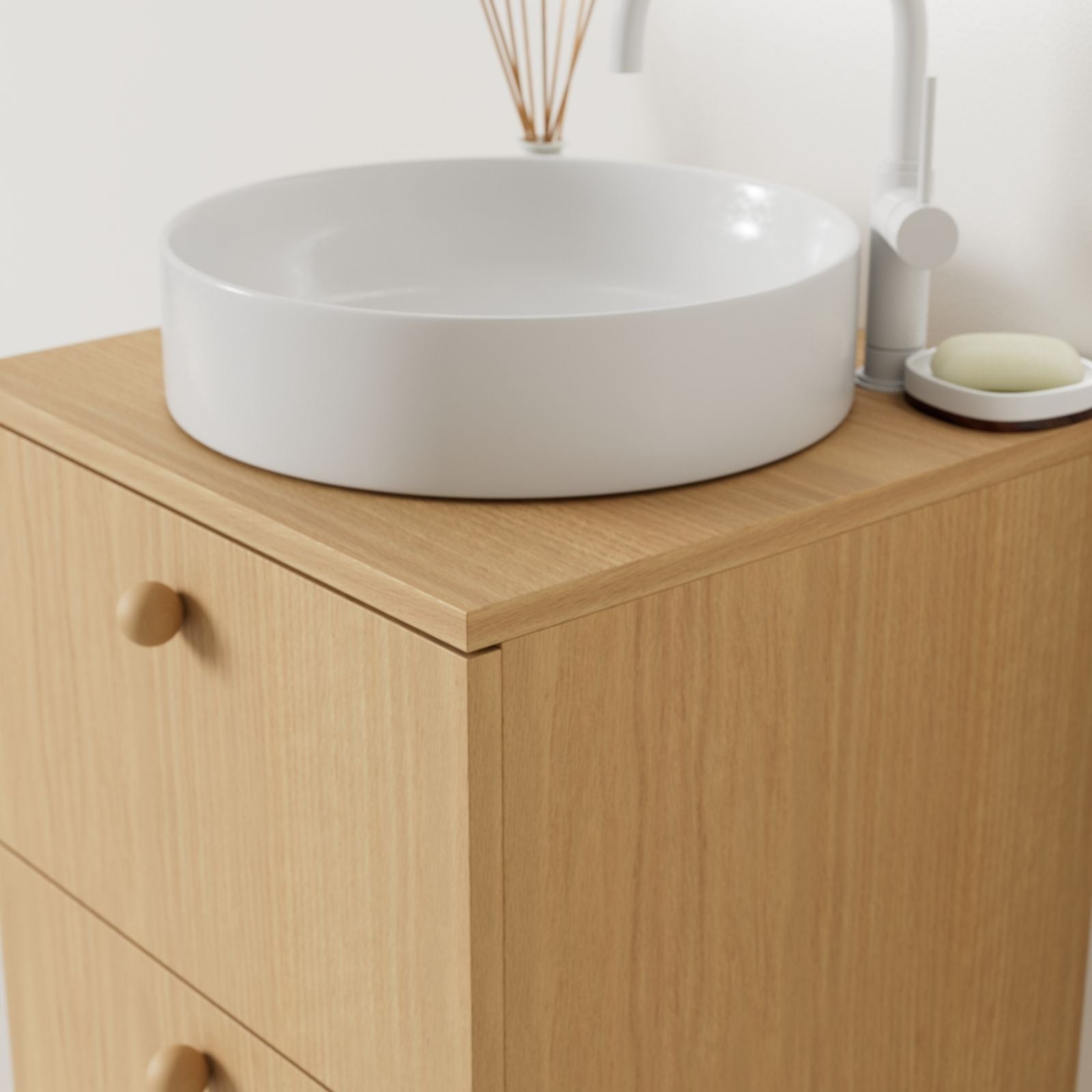 meuble salle de bain marco chêne 50 cm avec vasque posé vue angle