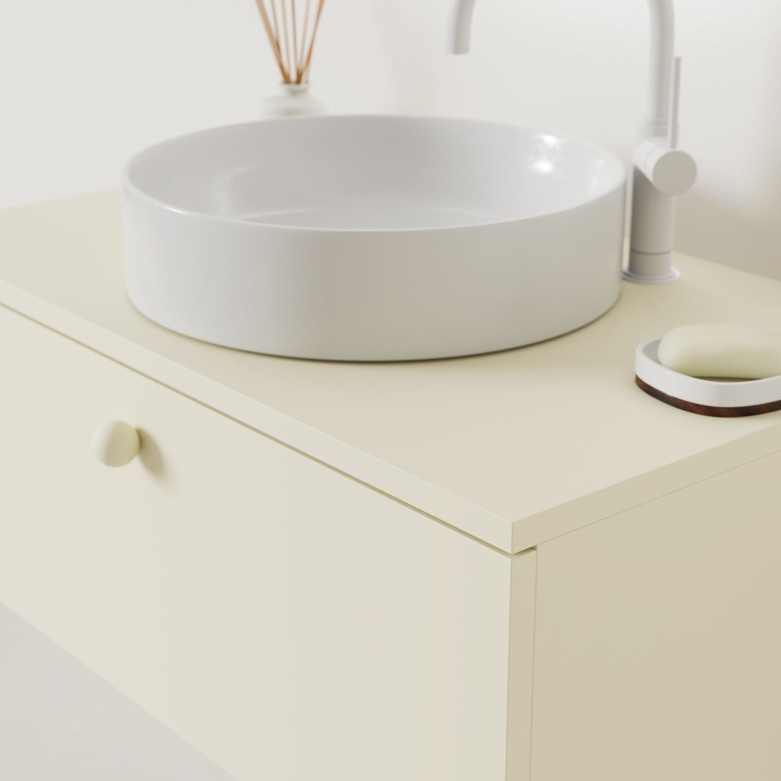 meuble salle de bain mino 80 cm coquille avec vasque posé vue angle