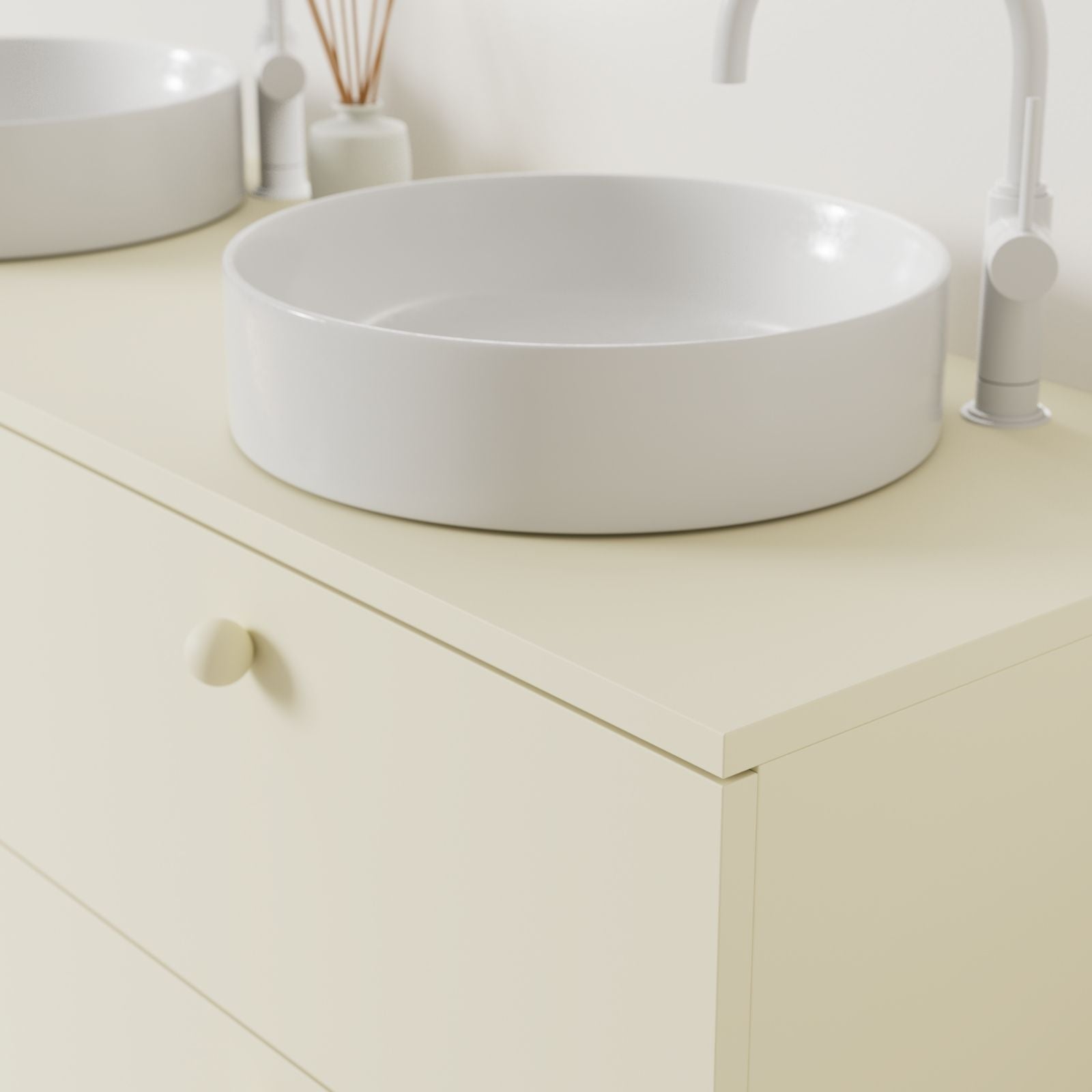 meuble salle de bain marco 140 cm coquille double vasque à poser vue angle