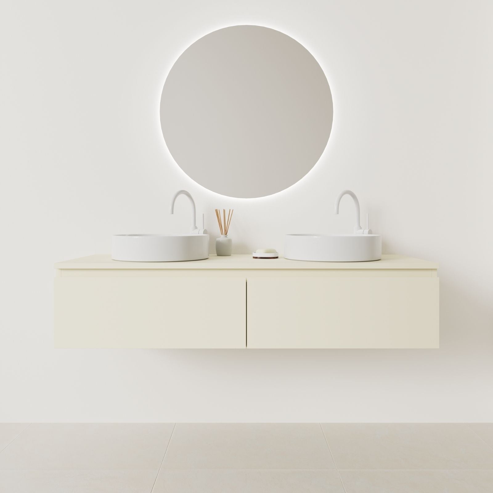 meuble salle de bain mino 140 cm double vasque suspendu coquille prise de main vue face