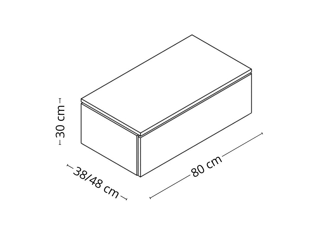 Dimensions sur vue en axonométrie avec dimensions meuble Mino 80