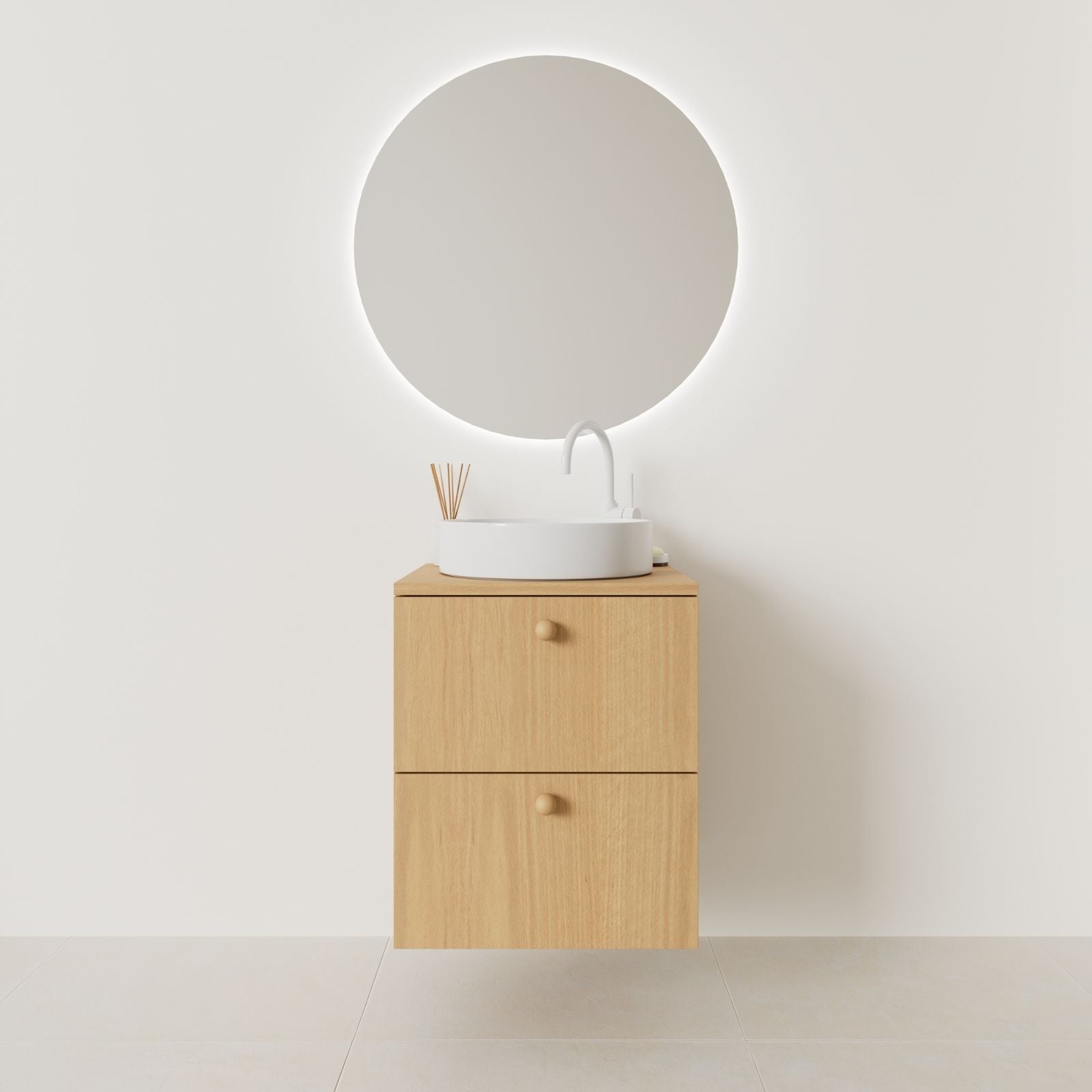 meuble salle de bain marco 50 cm chêne façade lisse vue face